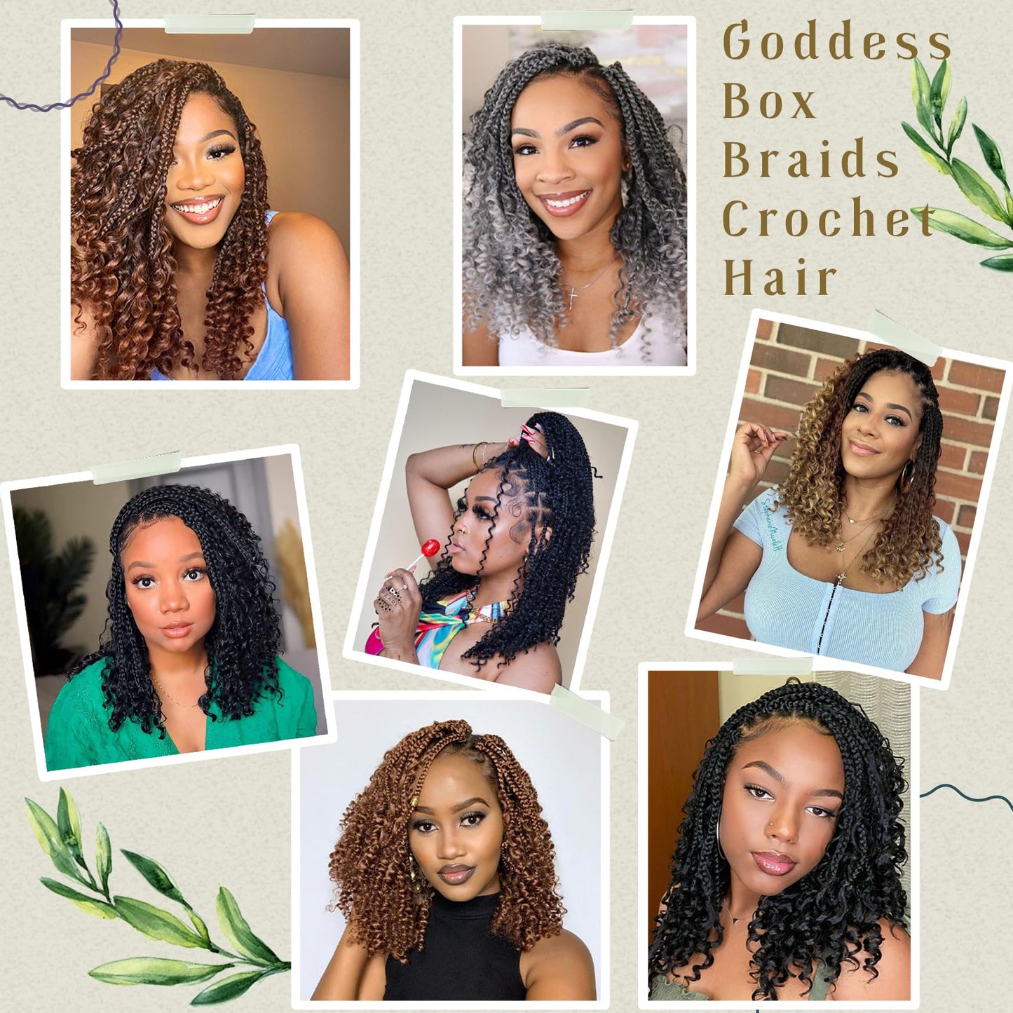 8 Packs Goddess Box Braids Crochet Hair 10 Inch Pre-looped Bohemian Crochet Boho Box Braids With Curly Ends 3X Crochet Braids Hair for Women Synthetic Braiding Hair (#1B)