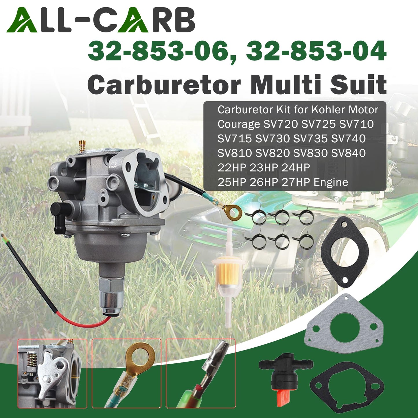 ALL-CARB Carburetor Carb Kit Replacement for Kohler Engine SV735 SV830 SV740 SV730 SV725 32 853 12-S, 32 853 08-S