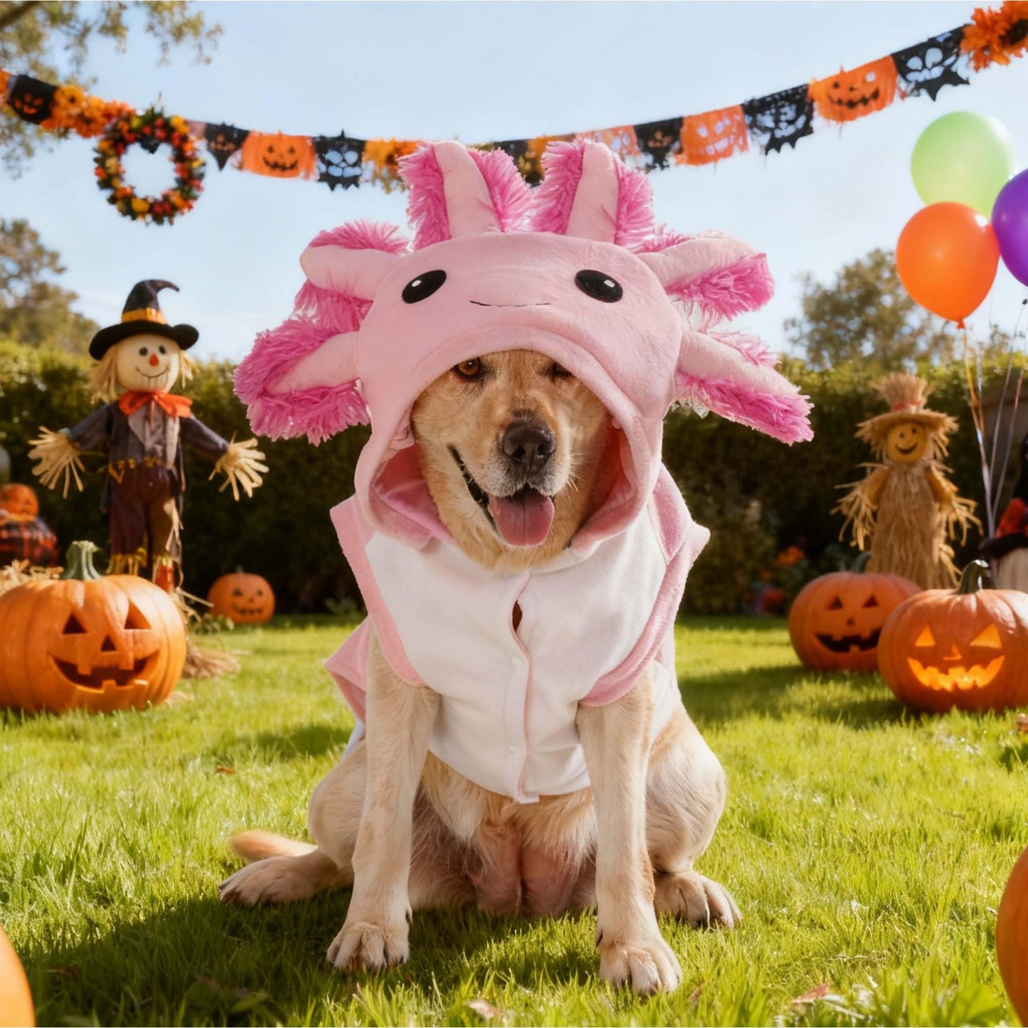 FLAdorepet Axolotl Dog Costume,Pet Halloween Animal Fish Costume Outfits for Medium Large Dogs,Winter Puppy Hoodie Pajamas Funny Clothes for Great Dane Labrador Bulldog,7XL