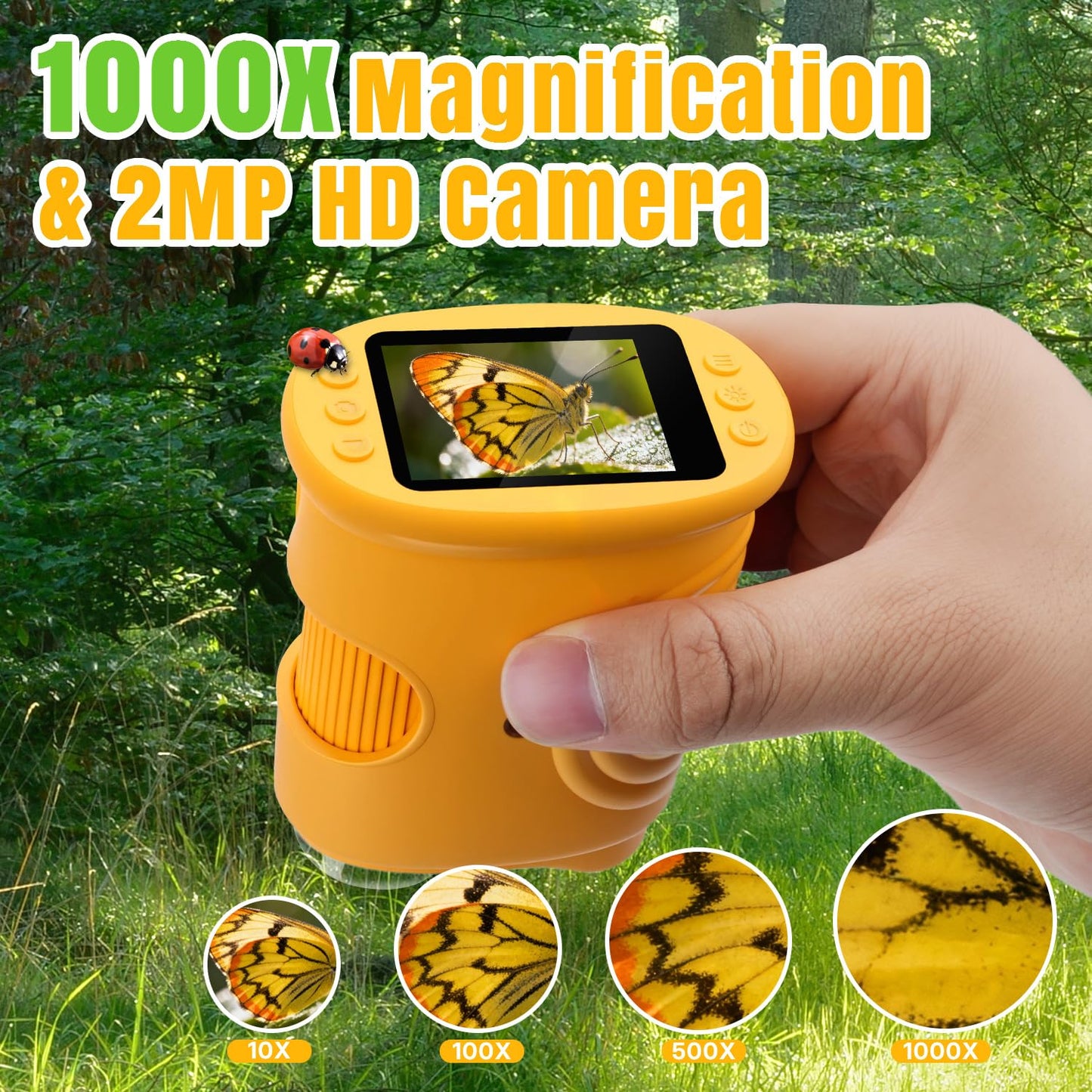 Mcbazel Kids Microscope 1000x Magnification, 2MP HD CameraPortable STEM Microscope for Kids with LED Lights, Anti-Shake