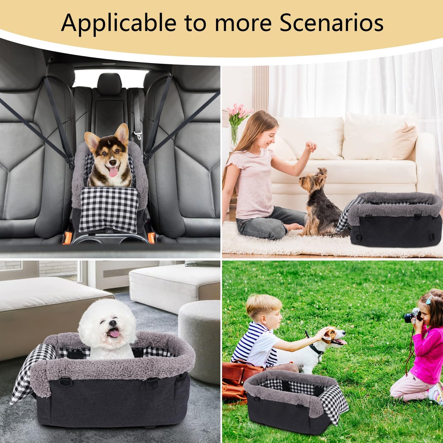 Console Small Dog Car Seat, Metal Frame Support Pet Car Seat, Soft Padded Upgraded Pet Portable Safety Booster Seat with Removable Headrest, Small Dog Car Console Safety Seat (Dark Gray)