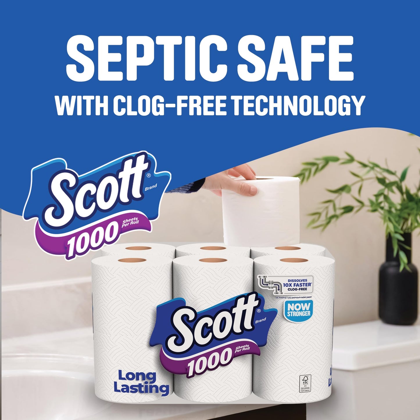 Scott 1000 Toilet Paper, 18 Rolls, Septic-Safe, 1-Ply Toilet Tissue