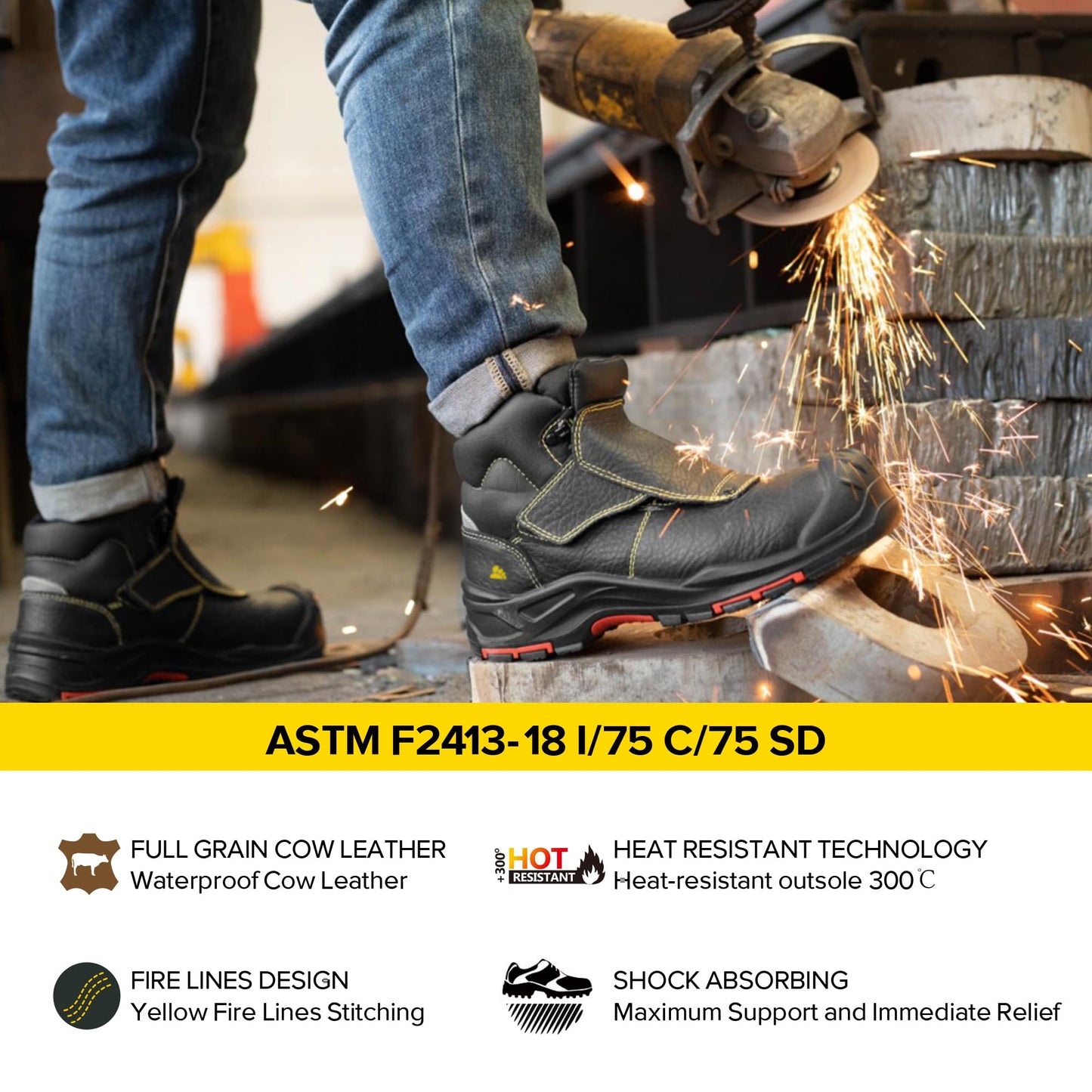 SAFETOE Welding Boots for Men Composite Toe Safety Boots Fire Resistant Welding Boot 300℃Heat Resistant Welder Working Boots(Size 11)