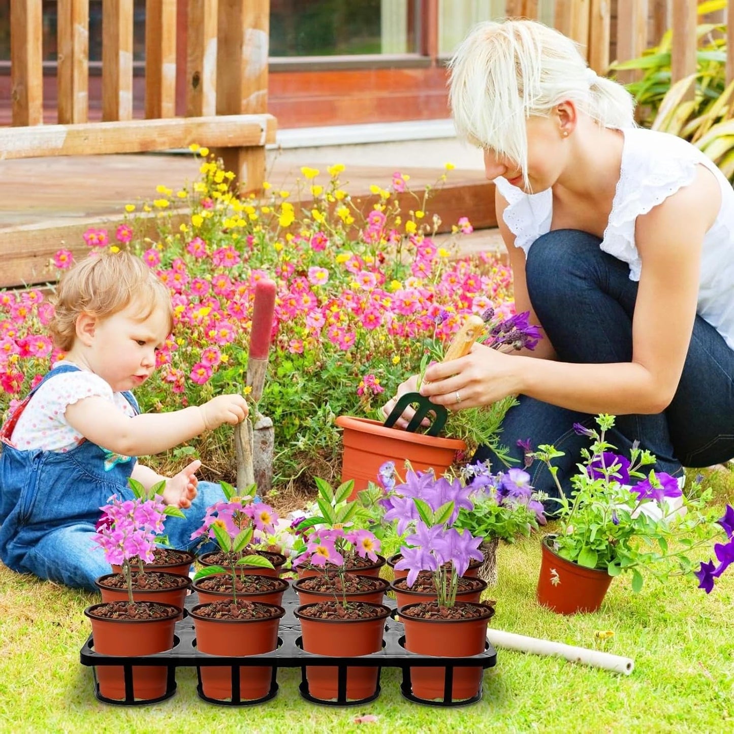 12 Cell Nursery Planter Pots Trays, 10 Pack Seed Starter Pots Moving Trays, Garden Plant Pot Shuttle Carry Holder and Trays for 4 inch Round Plastic Nursery Pots Flower Pot Carrier Transporting