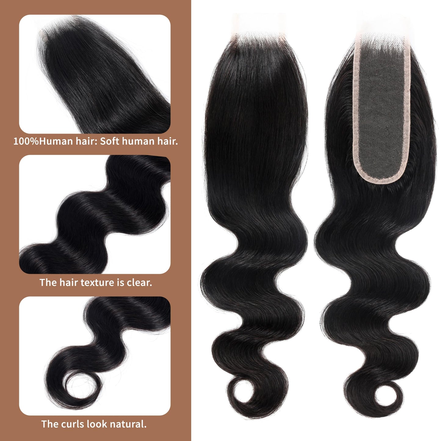 2X6 REAL HD Lace Closure Body Wave Human Hair 0.095mm Ultra-thin Invisible SKINLIKE HD Front Lace Closure Human Hair Pre Plucked Hairline Closure 18inch (Natural Black)