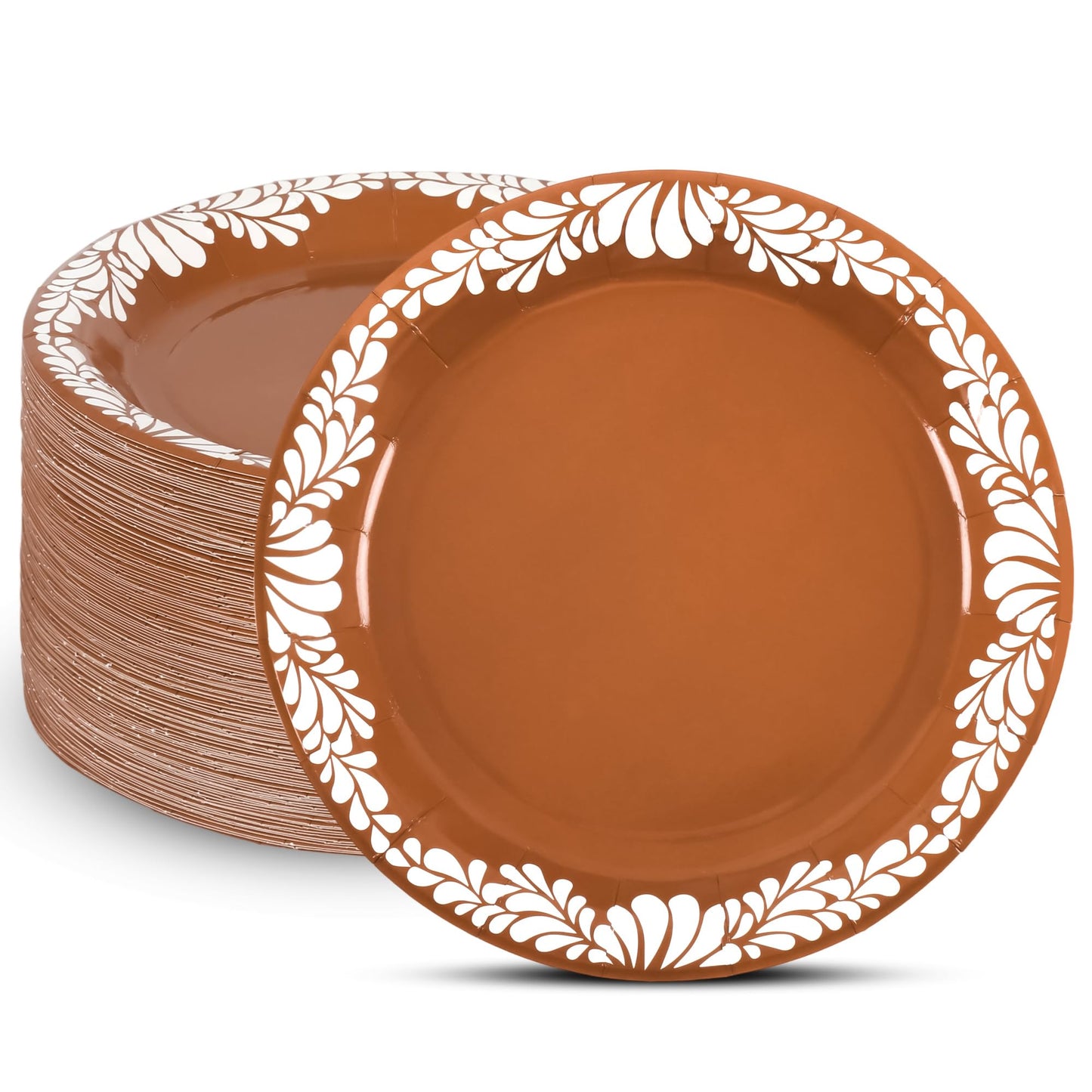 Houuqe 120 PCS Platos De Barro Mexicanos Mexican Paper Plates Baby Shower Cielito Lindo Party Decoration- 9 Inch Mexican Terracotta Flower Clay Pottery Paper Plates for Cinco De Mayo Wedding Birthday