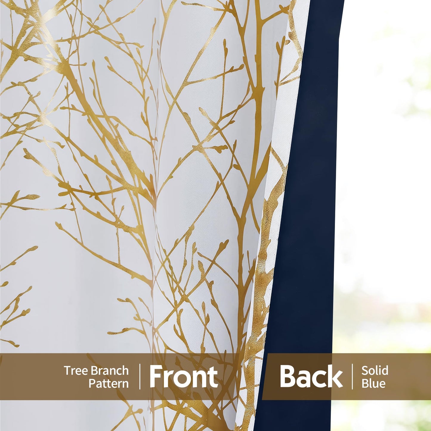 FMFUNCTEX 100% Blackout Curtains for Bedroom Gold Foil on White Curtains 84 Inches Long for Living Room Tree Branch Metallic Pattern Curtains Thermal Insulated Room Darkening Drapes 2 Panels Grommet