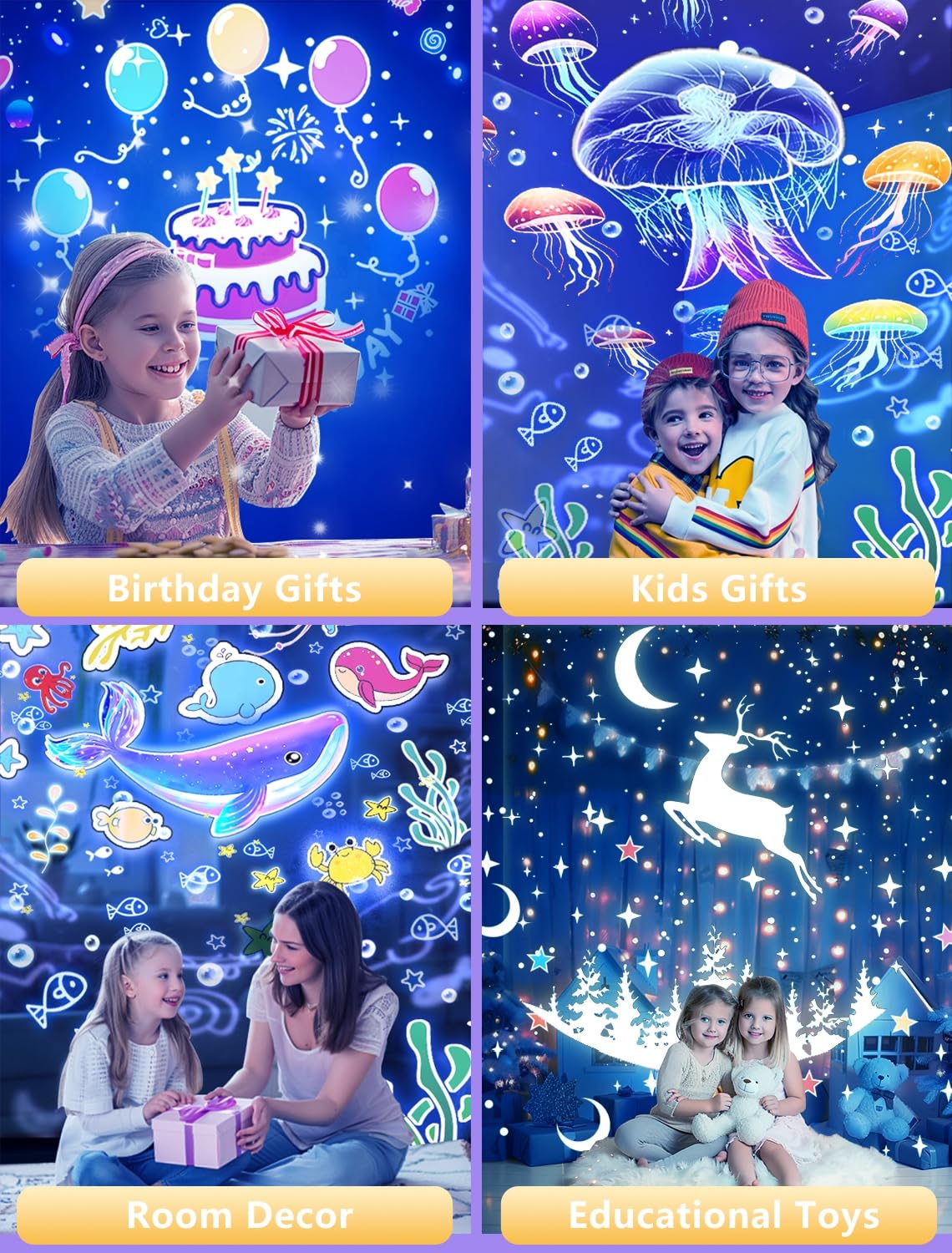 21 Sets of Films, Projector Night Light for Kids Bedroom, Baby Projector for Ceiling, Star Galaxy Night Lights with 360°Rotation Dimmable for Kids Baby Girls, Birthday, Christmas, Nursery, Room Decor