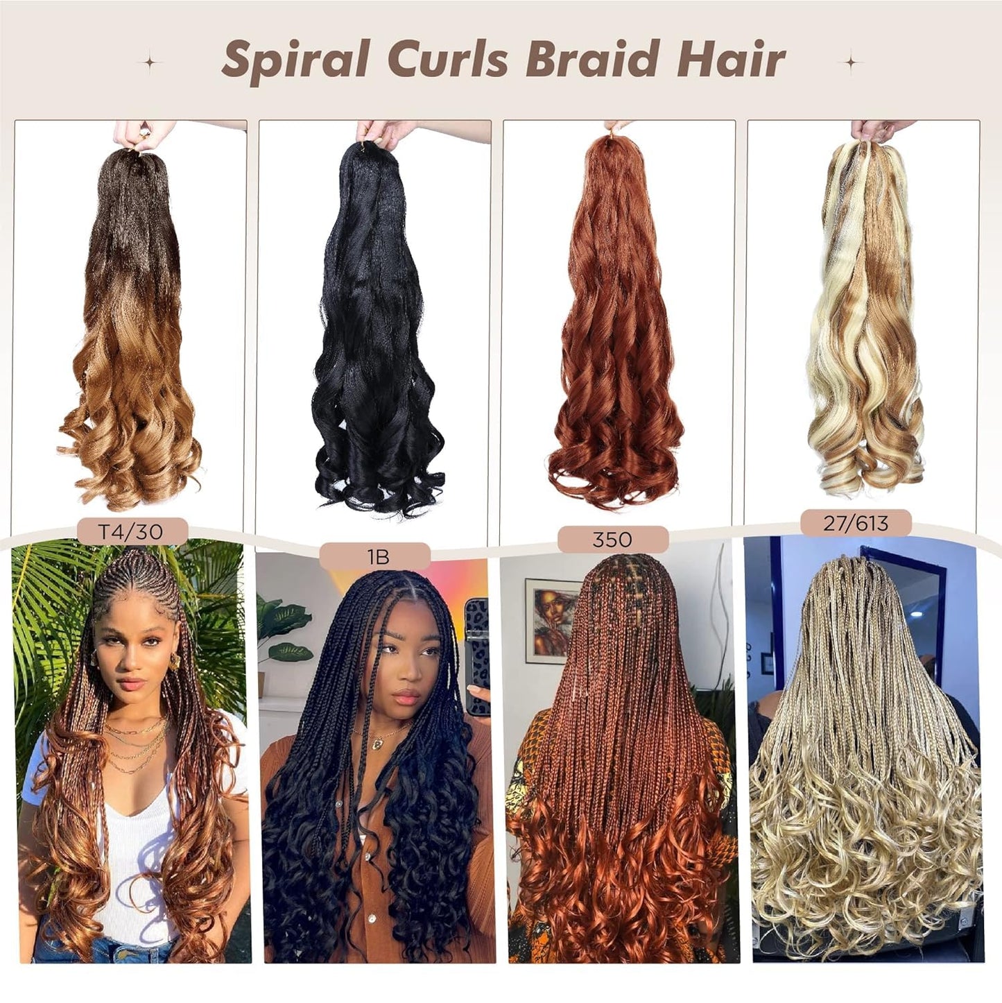 24 Inch French Curl Braiding Hair Pre Stretched 6 Packs Loose Wave Bouncy Braiding Hair Spiral Curly Braids Hair Extensions (P27/30)