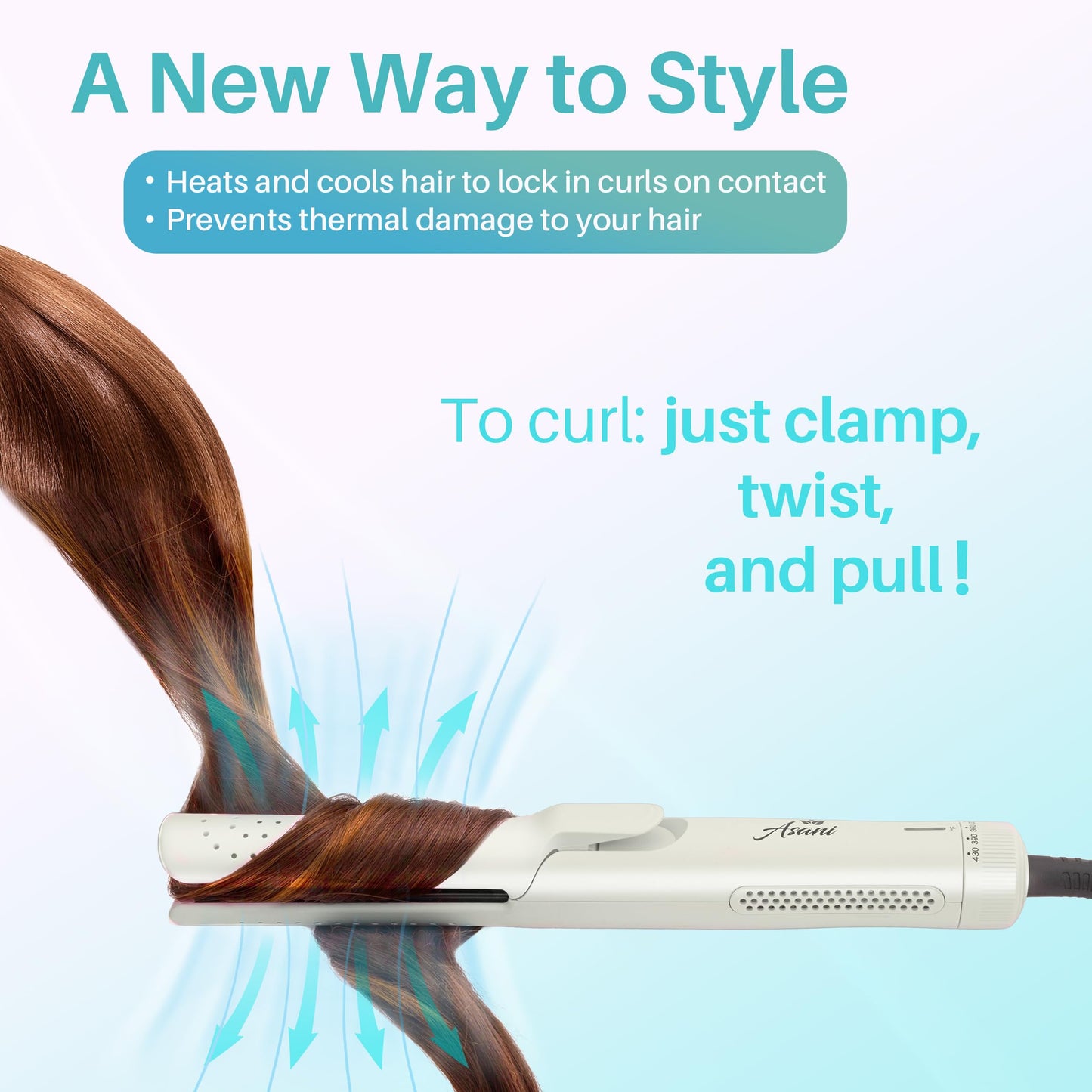360° Airflow Styler - 2-in-1 Professional Curling Wand & Hair Straightener - Flat Iron Curler with Cooling Fan, Air Vents - Crimper Styling Tool for Volume & All-Day Curls - All Hair Types (White)