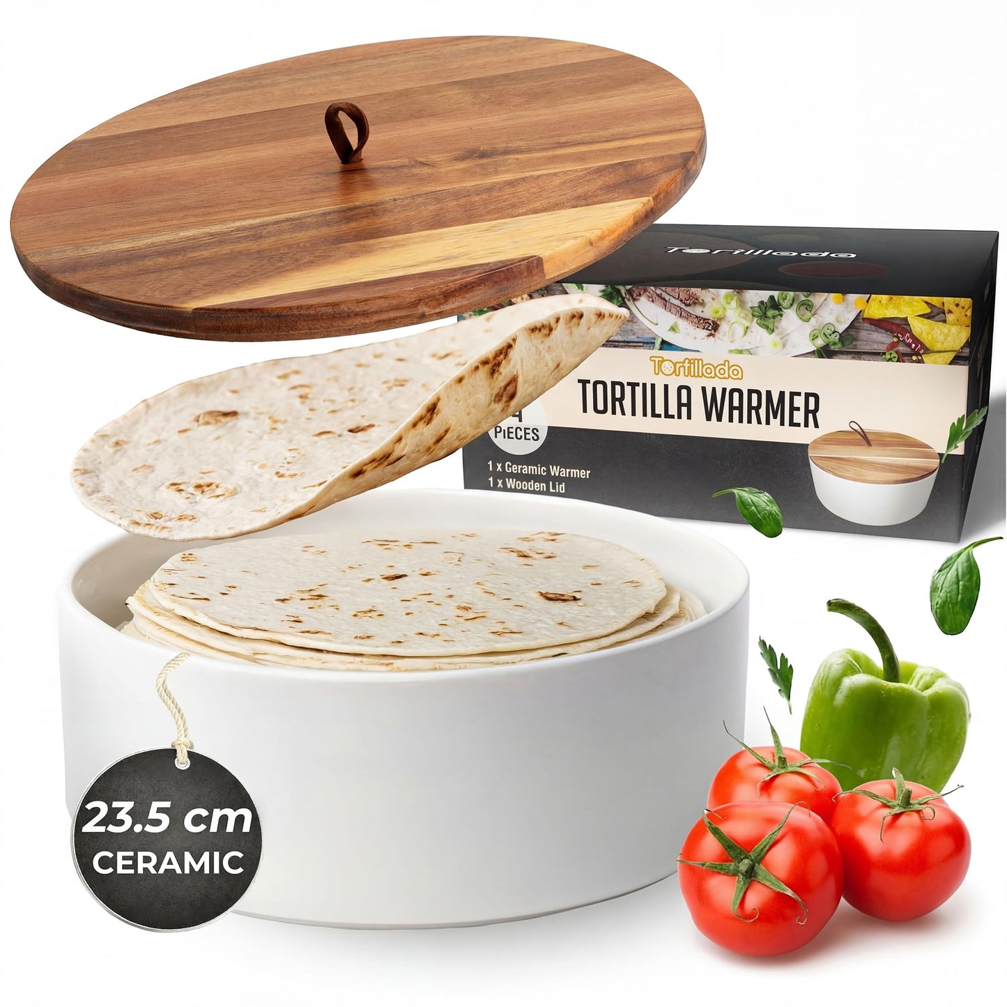 Tortillada - Tortilla Warmer Ceramic with Lid 9 Inch, Bread Warmer, Pancake Warmer, Tortilla Holder with Lid - Microwave-Safe