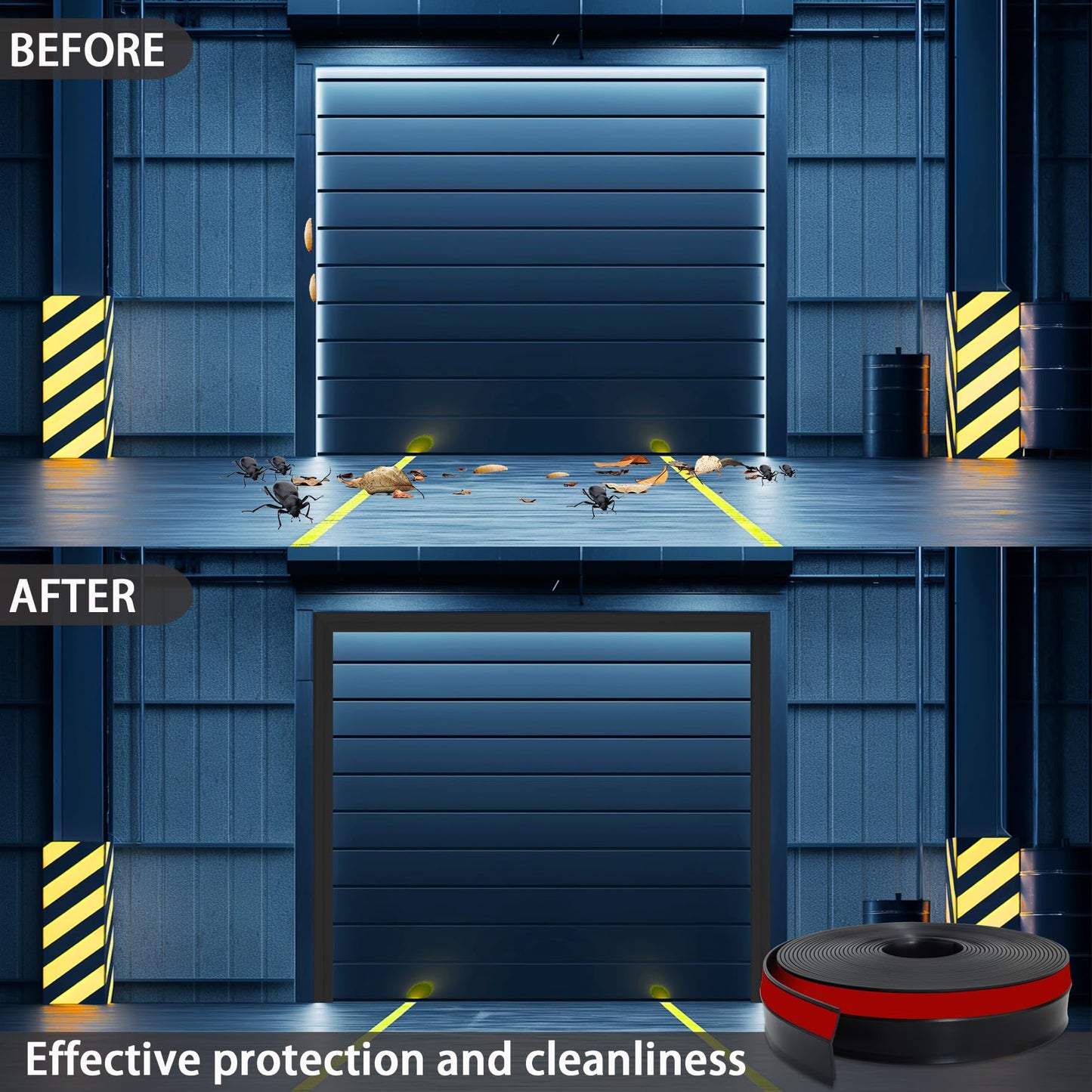 Gaahing Garage Door Top and Sides Seal Strip, Universal Weather Stripping, Self-Adhesive Weatherproofing Molding Trim with 40 Sets of Screws (Black, 10m)