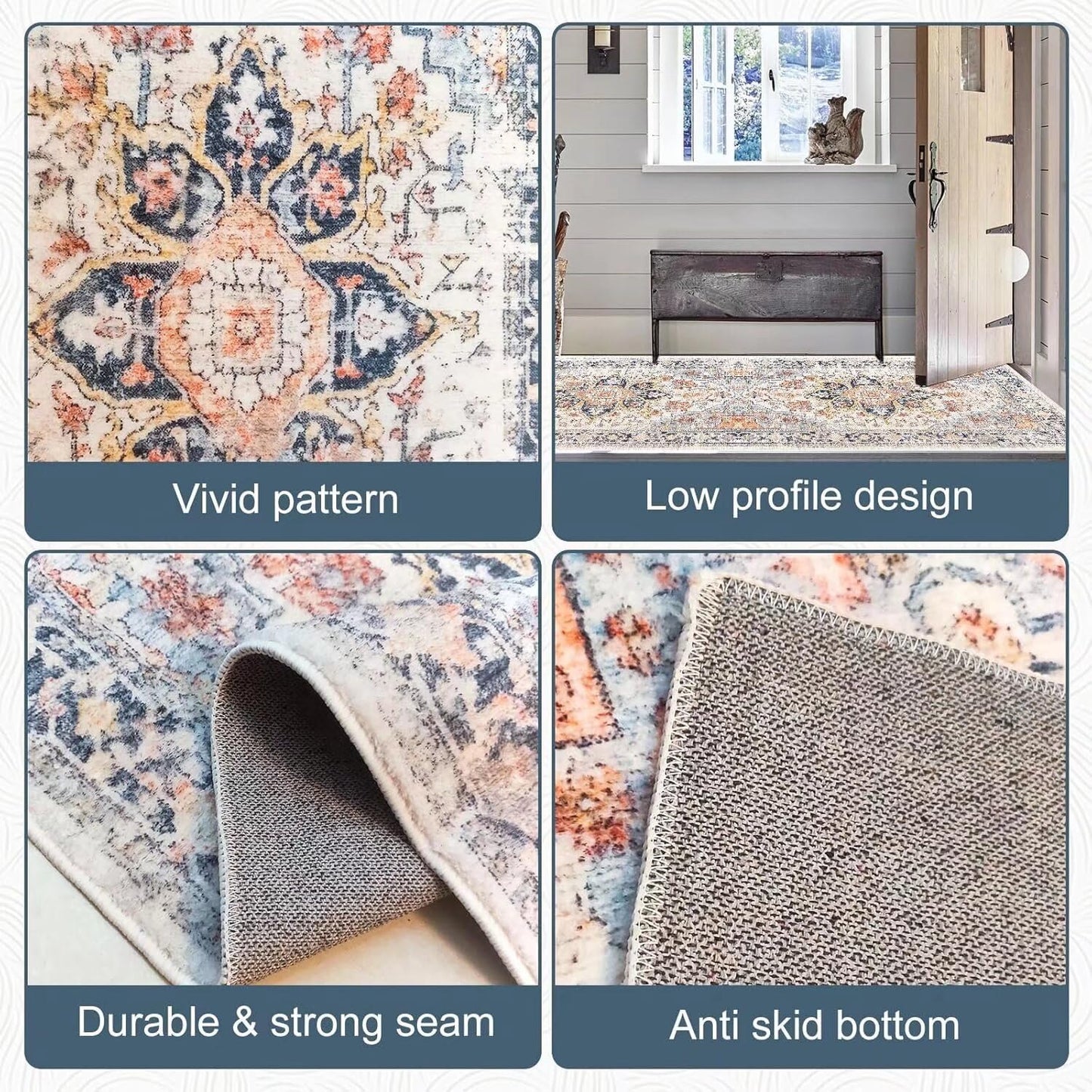 Grosrues Hallway Runner Rug 2'x10' - Washable Non-Slip Entryway Rug, Water Absorbent Indoor Carpet Mat for Kitchen, Laundry, Bedroom & Entrance Areas