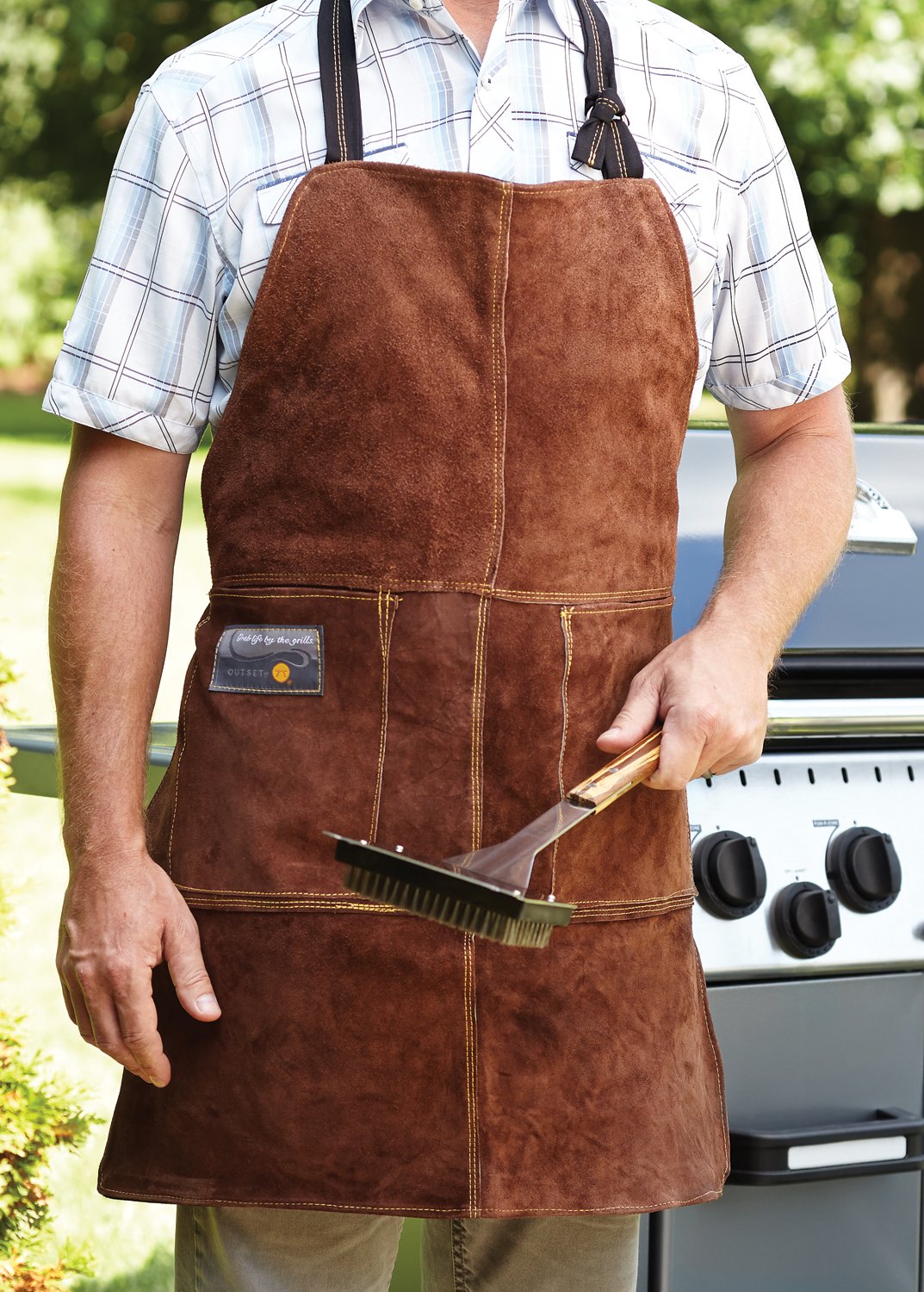 Outset Grill and Kitchen Apron, Brown Leather, 27" x 30"