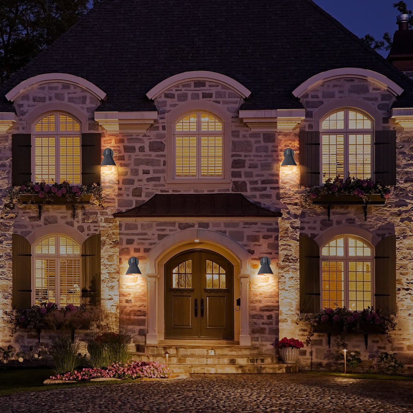 2 Pack Outdoor Wall Sconces - Wall Lights Fixture Exterior Farmhouse Porch Light with Hammered Metal Shade, Anti-Rust Waterproof Black Outside Barn Light for Front Porch Patio Garage Gazebo House