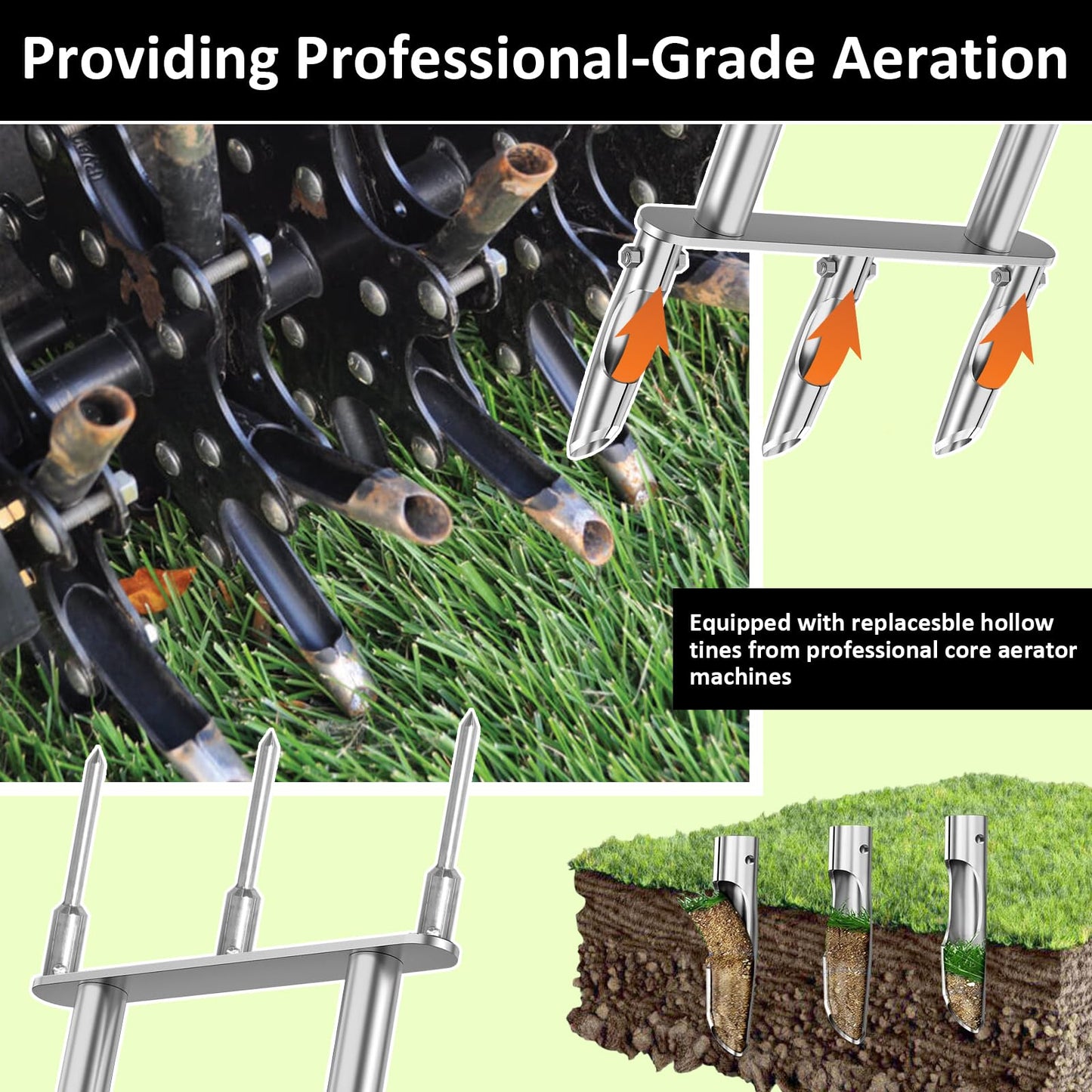 FormiPow 2-in-1 Lawn Aerator with 6 Replaceable Spike & Pipe Tines, 37” Lawn Aerator Tool with Soft Rubber Handle, Gardening Tools for Loosening Soil and Improving Lawn Health