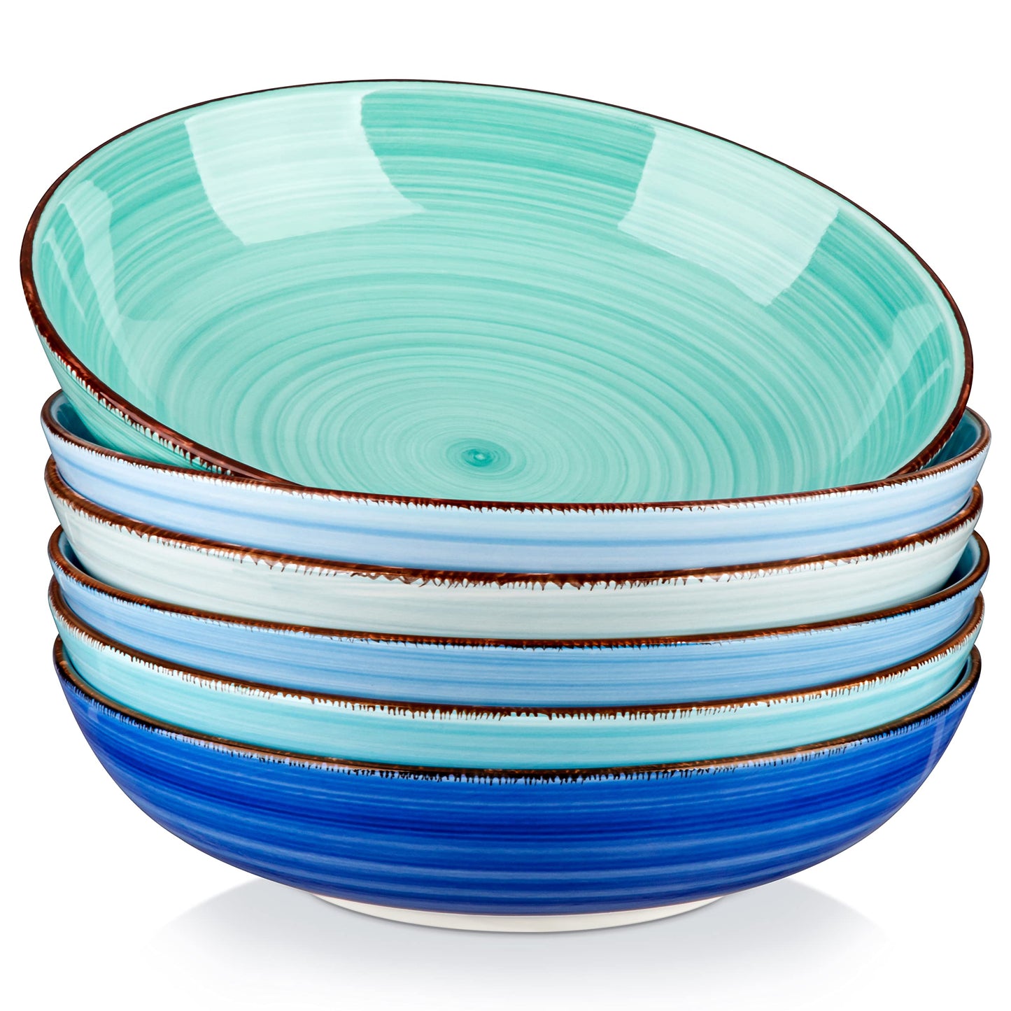 vancasso Bonita Pasta Bowls 38 oz, Large Ceramic Salad Bowls, Pasta Bowl Set of 6, Microwave & Dishwasher Safe Soup Bowls, Serving Bowls, Blue Bowl Set