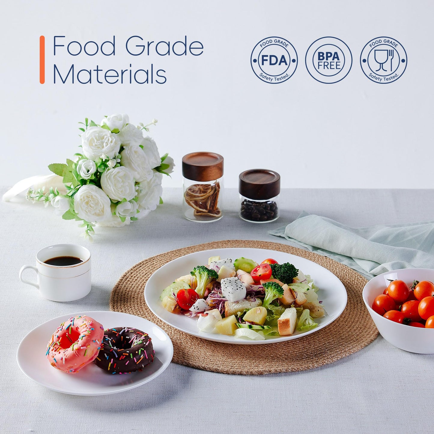 LaGlint Dinnerware Sets for 6, 18 Pieces Opal Glass Plates and Bowls Set, Dishwasher and Microwave Safe Dish Dinning Ware Set, Chip and Scratch Resistant Dishware Sets White