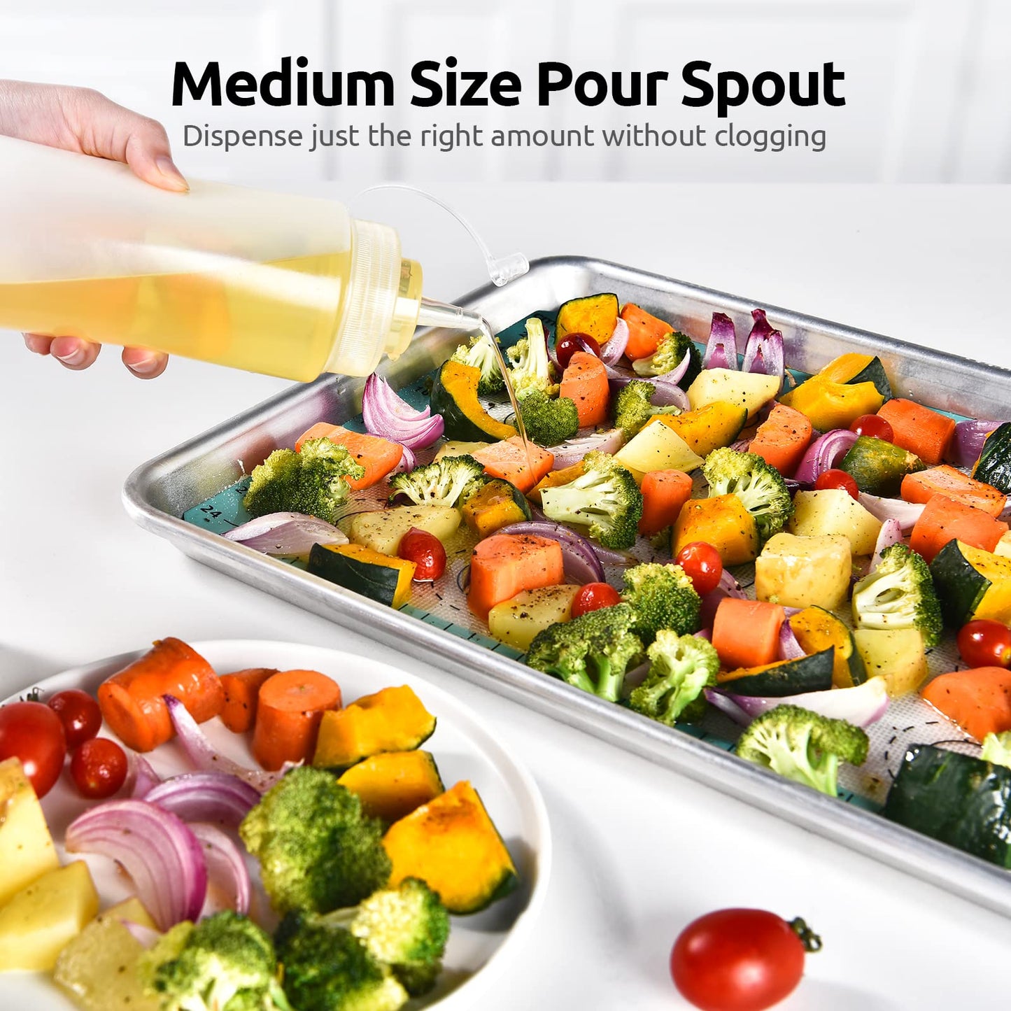 24 OZ Condiment Squeeze Bottles: U-Taste Sauce Bottles with Twist on Caps and Measurement, Leakproof Squirt Reusable Plastic Oil Container Dispenser for Ketchup, BBQ, Salad, Dressing (Pack of 6)
