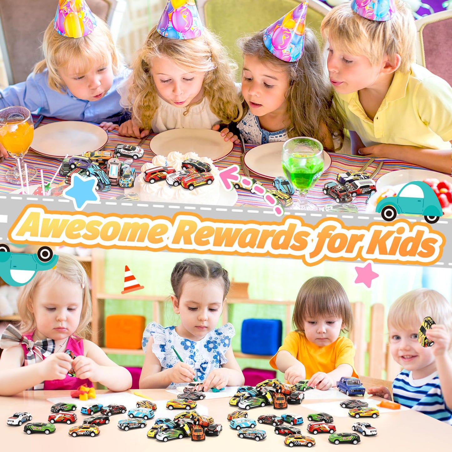 SevenQ Toy Cars Party Favors for Kids, 72Pcs Pull Back Cars Playsets with Storage Box, Mini Toys Race Cars for Boys Girls Toddler Bulk Toy, Goodie Bags Stuffers Carnival Prizes Rewards Fidget Toys
