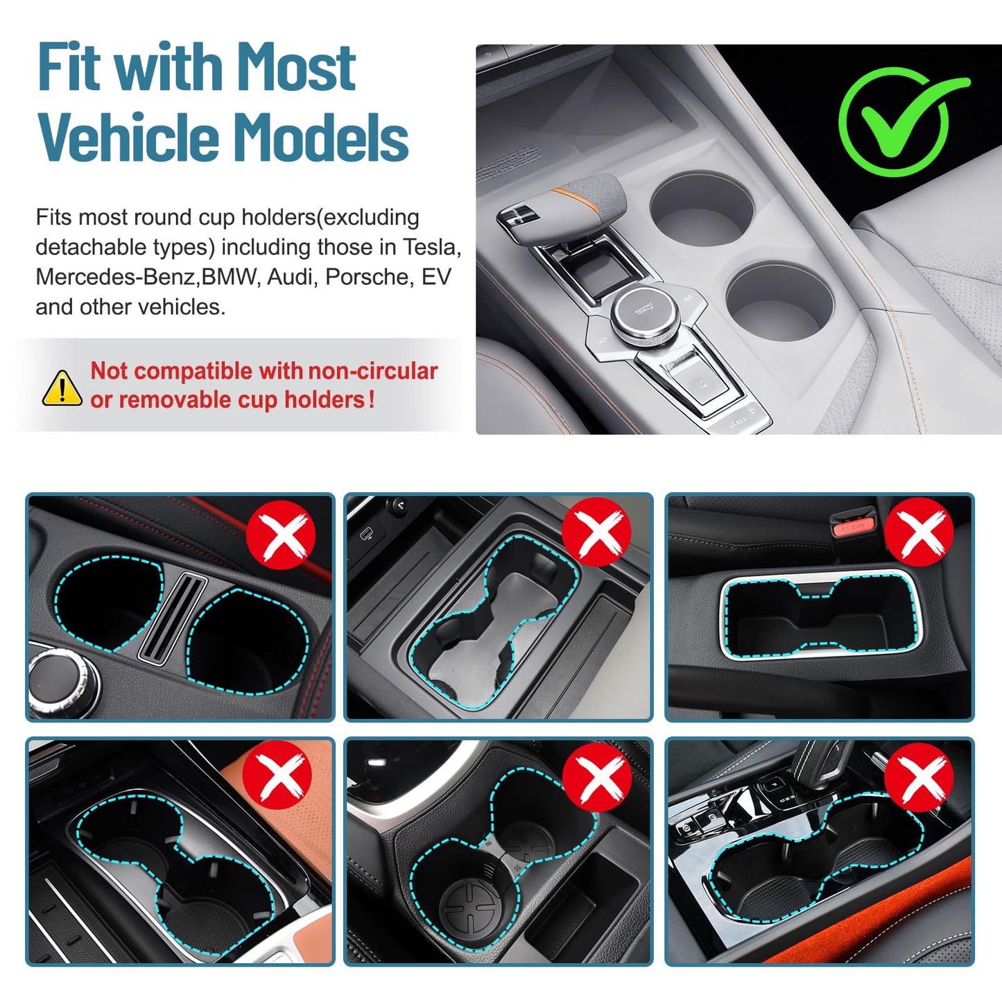 Car Tray Table & Car Desk for Laptop with 2 Risers and Anti-Slip Pad, 360° Rotating Cup Holder for Working and Eating Compatible with Tesla Model 3/Y/S, Ford F150/Explorer/Maverick & Most Vehicles/EV