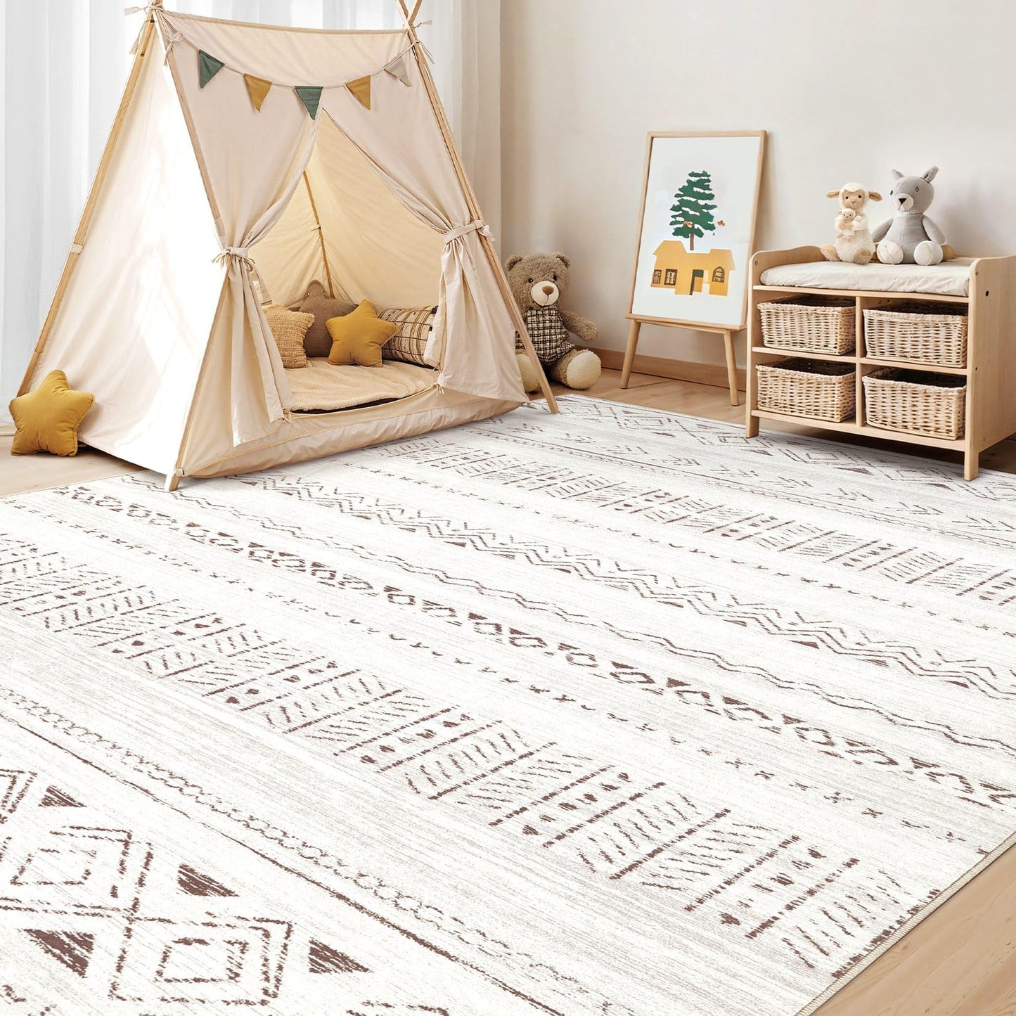 Area Rugs for Living Room Washable Living Room Rug Soft Neutral Indoor Floor Carpet Non-Slip Stain Resistant Modern Boho Rugs for Bedroom Dining Room Kids Room Nursery Office Home Brown