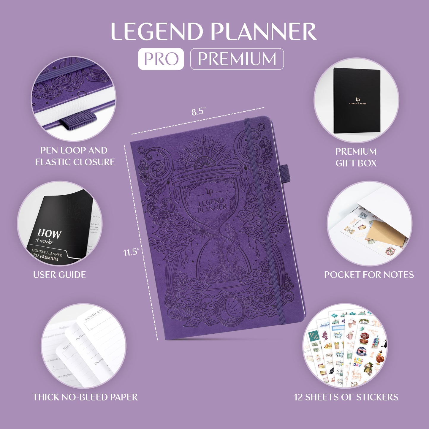 Legend Hourly Planner PRO Premium – Large Undated Schedule Planner with Time Slots – Personal & Work Organizer for Daily, Weekly & Monthly Planning – Time Management Planning – A4 Size (Purple,