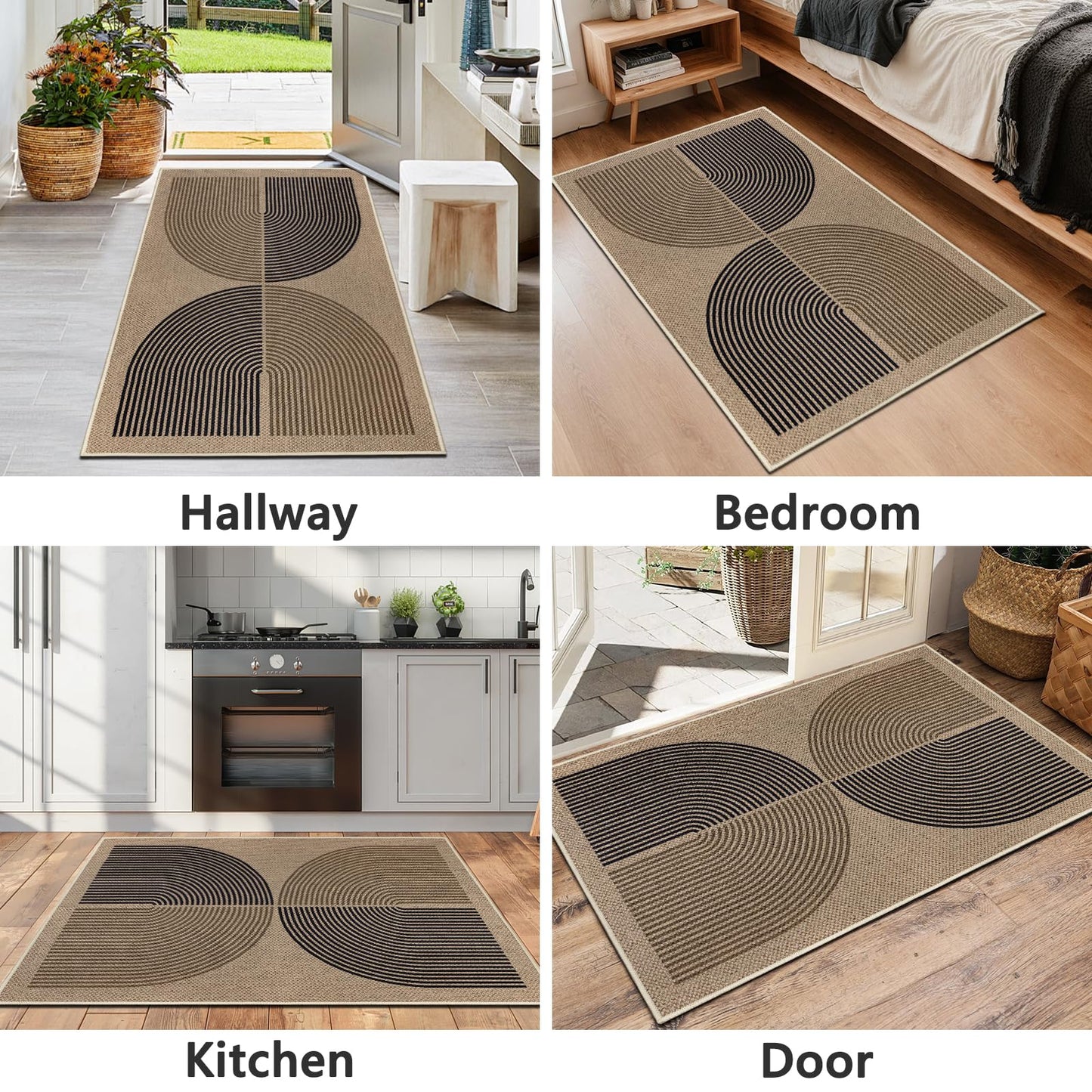 Capslpad Indoor Doormat 35"x59", Non-Slip Absorbent Dirt Resist Front Back Door Mat, Modern Easy Jute Entrance Door Mat, Washable Inside Floor Area Rug for Entryway Living Room Bedroom, Brown&Black