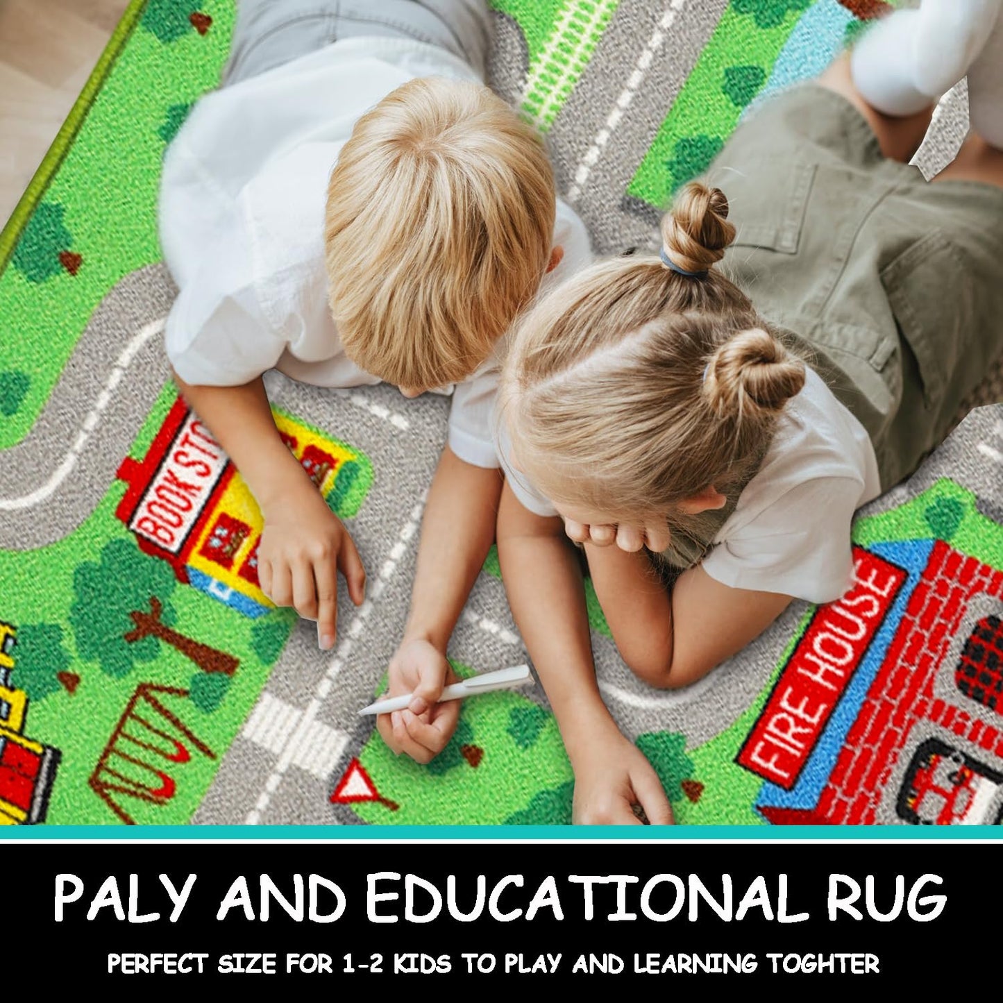 Capslpad Kids Play Rug for Playroom 5.2x3.3 ft Town City Road Map Car Mat Play Mat Educational Learning Carpet Area Rug for Boy Girl Toddler Bedroom Playroom