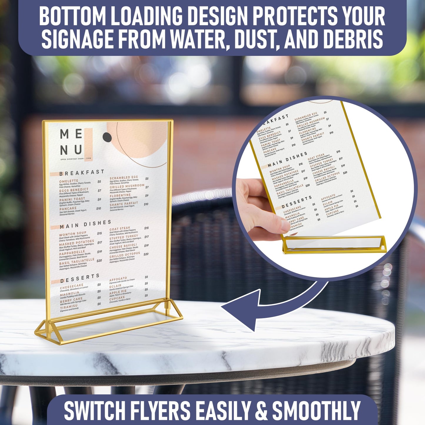 Gold Picture Frames Double Sided - 6 Pack - 8.5x11 Acrylic Gold Table Number Holders, Clear Easel Table Stands for Signs, Gold Frames for Wedding Table Numbers, Menu Holder, Photo Frame