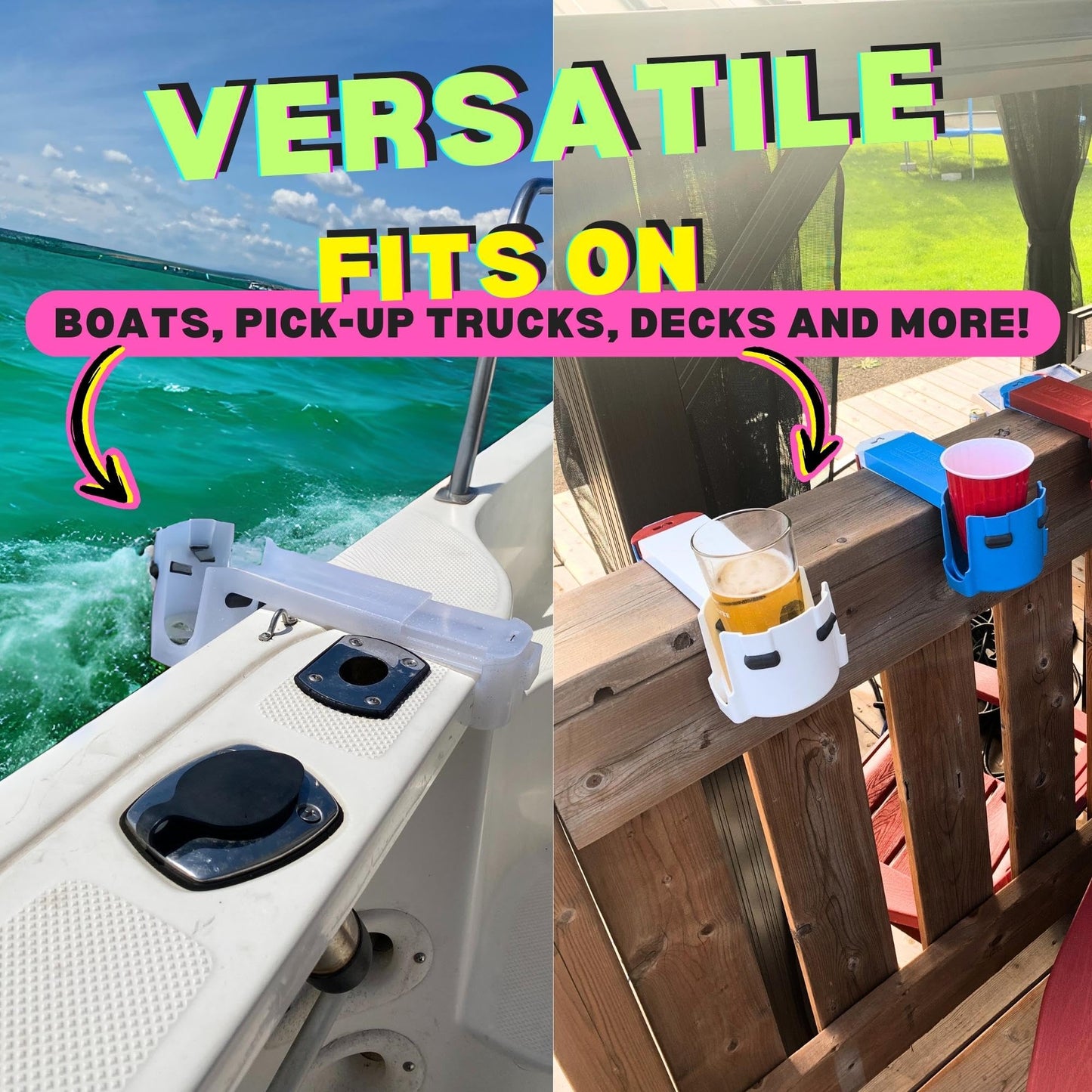 2-Pack Cup Holders for Above Ground Pool | Adjustable Drink Holder for Square Top Pools Only | Blue | Must-Have Pool Accessories | Use for Boat, Deck, Balcony | Made in Canada