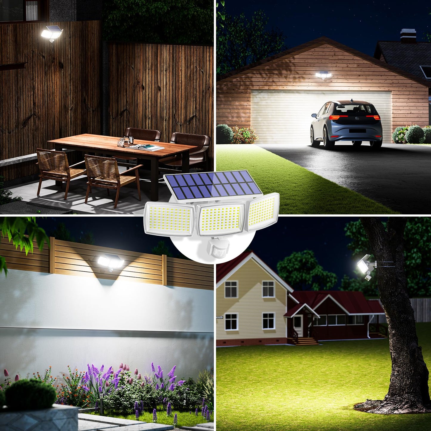 Solar Lights Outdoor, 1600LM Bright LED Motion Sensor Light Outdoor 3000mAh 50FT, IP65 Waterproof Adjustable 3 Head Solar Powered Security Flood Light 7000K for Yard, Garden, Garage White 2Pack