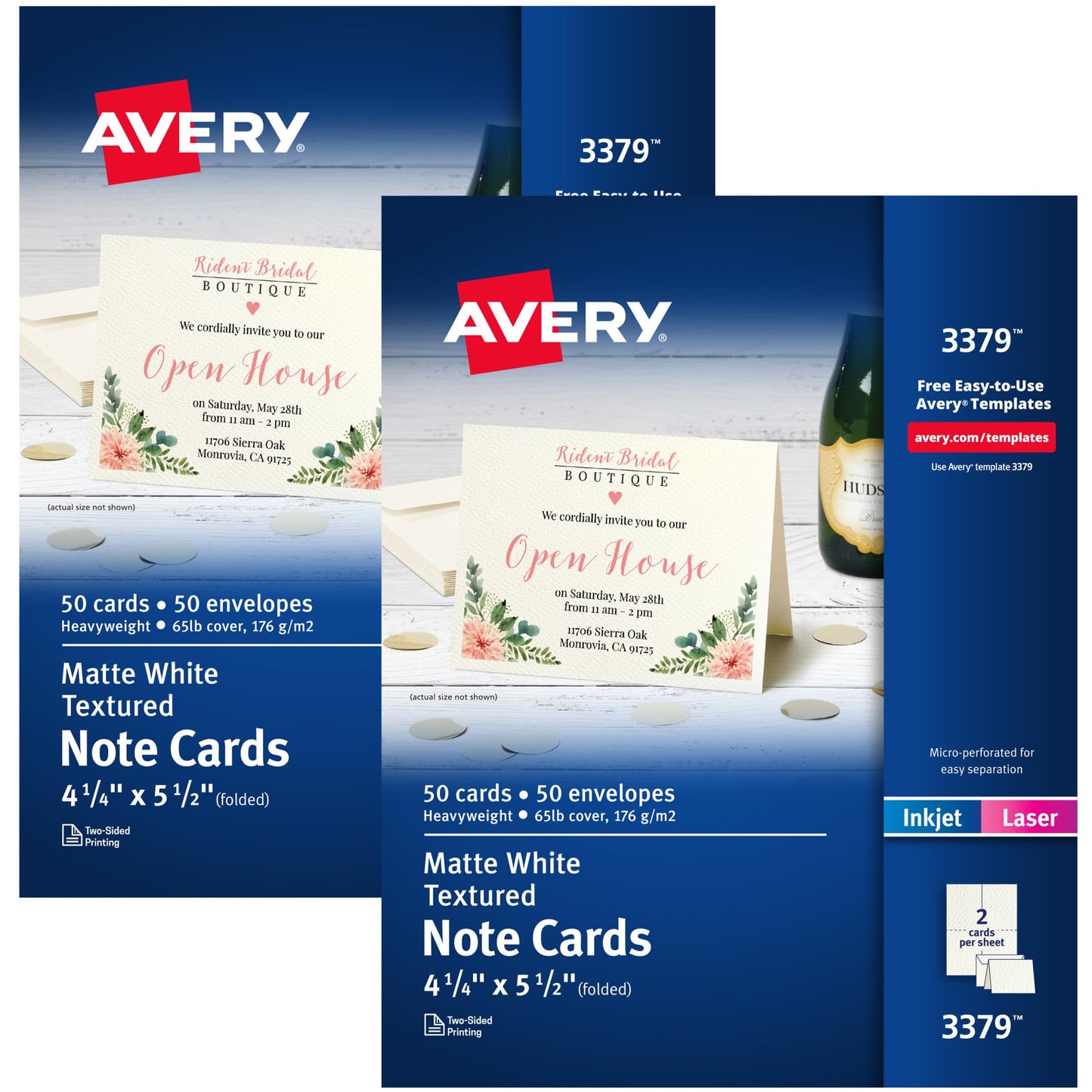 Avery Printable Note Cards, 4.25" x 5.5", Two-Sided Printing, Matte White, 2 Pack, 100 Cards Total (5813)