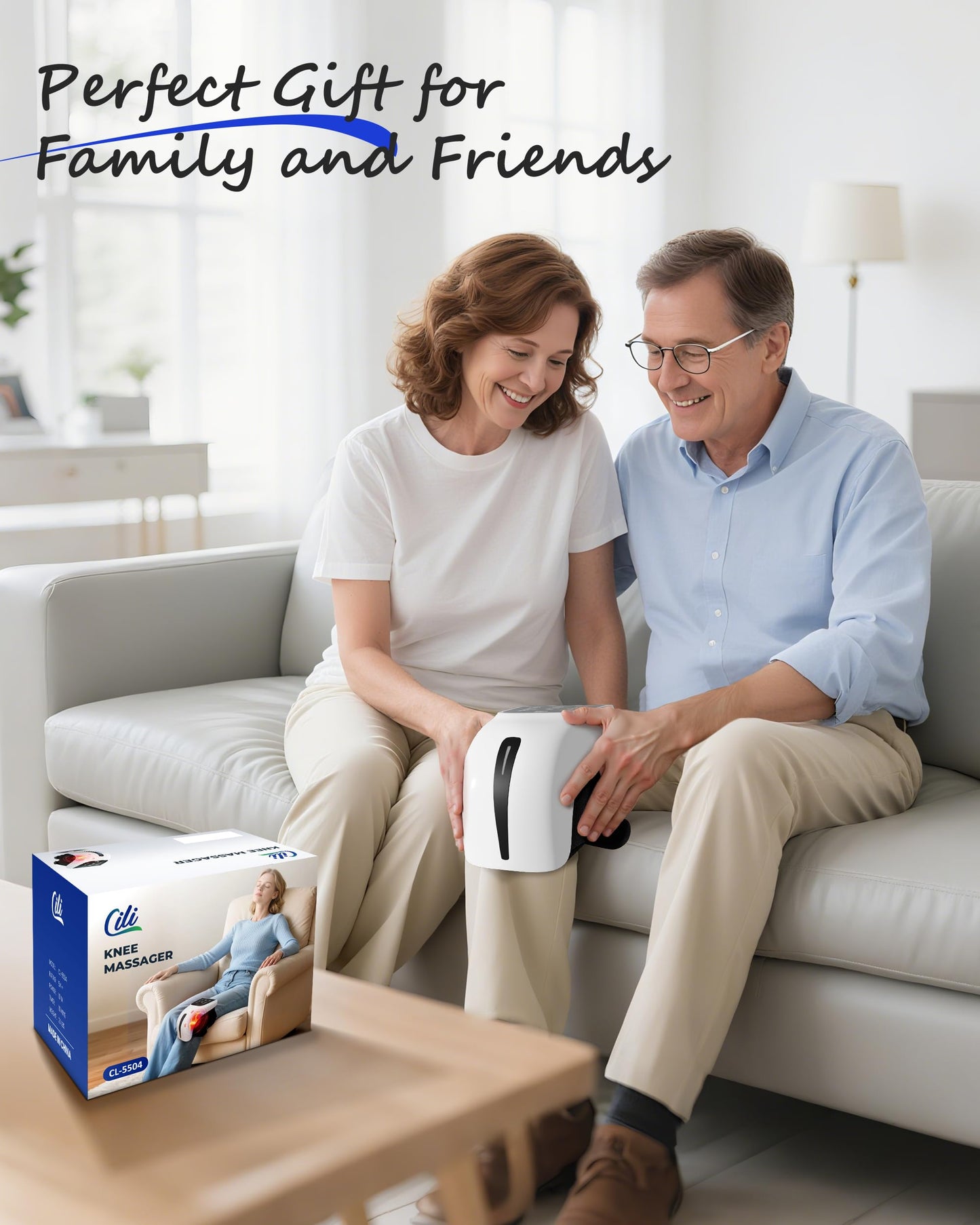 CILI Cordless Knee Massager with Heat & Vibration,Heated Knee Brace with 3 Heat & 3 Vibration,Knee Support for Knee with Low-Noise,Heated Knee Massager,Gift for Dad, Mom, Men, Women