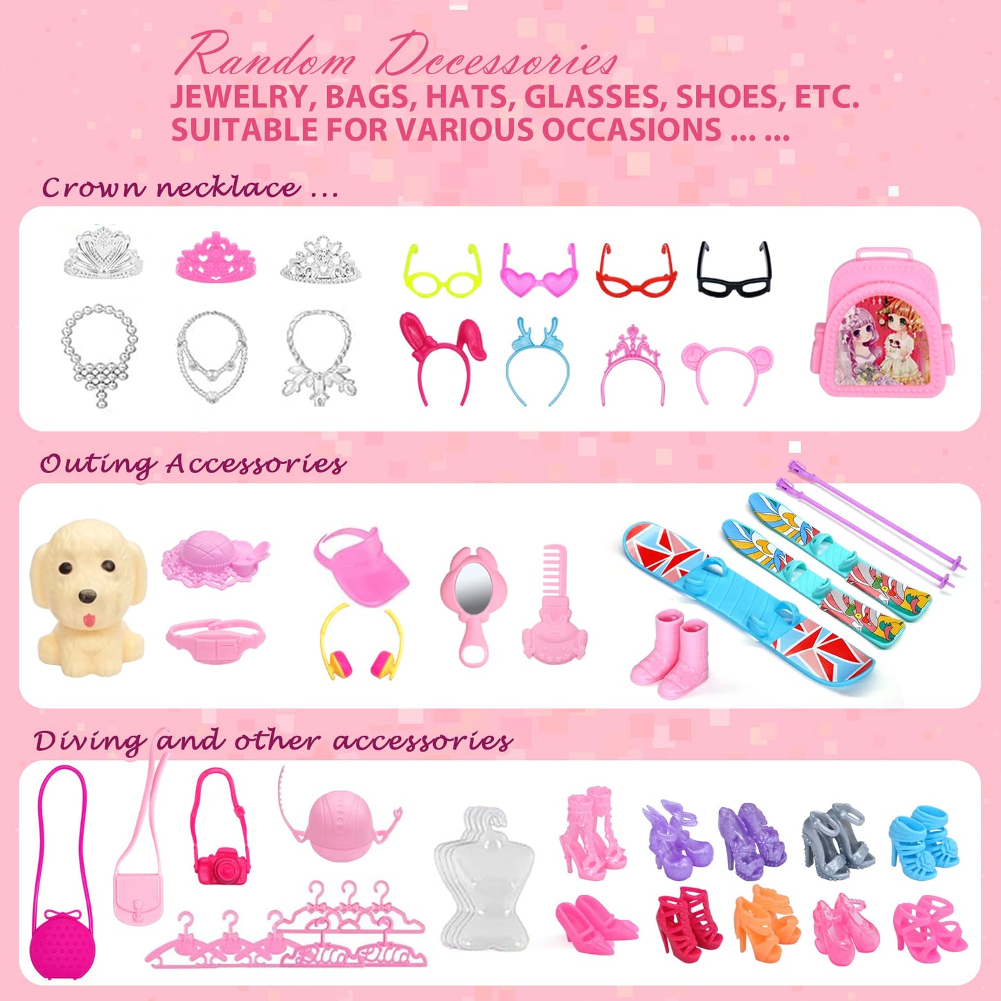 Doll Closet Clothes and Accessories - 135Pcs with Dolls Storage Organizer Wardrobe Sets, Princess Fashion Pack Playset Including Wedding Gowns/Dresses/Shoes/Outfit, Birthday Girls Gifts Age 345678