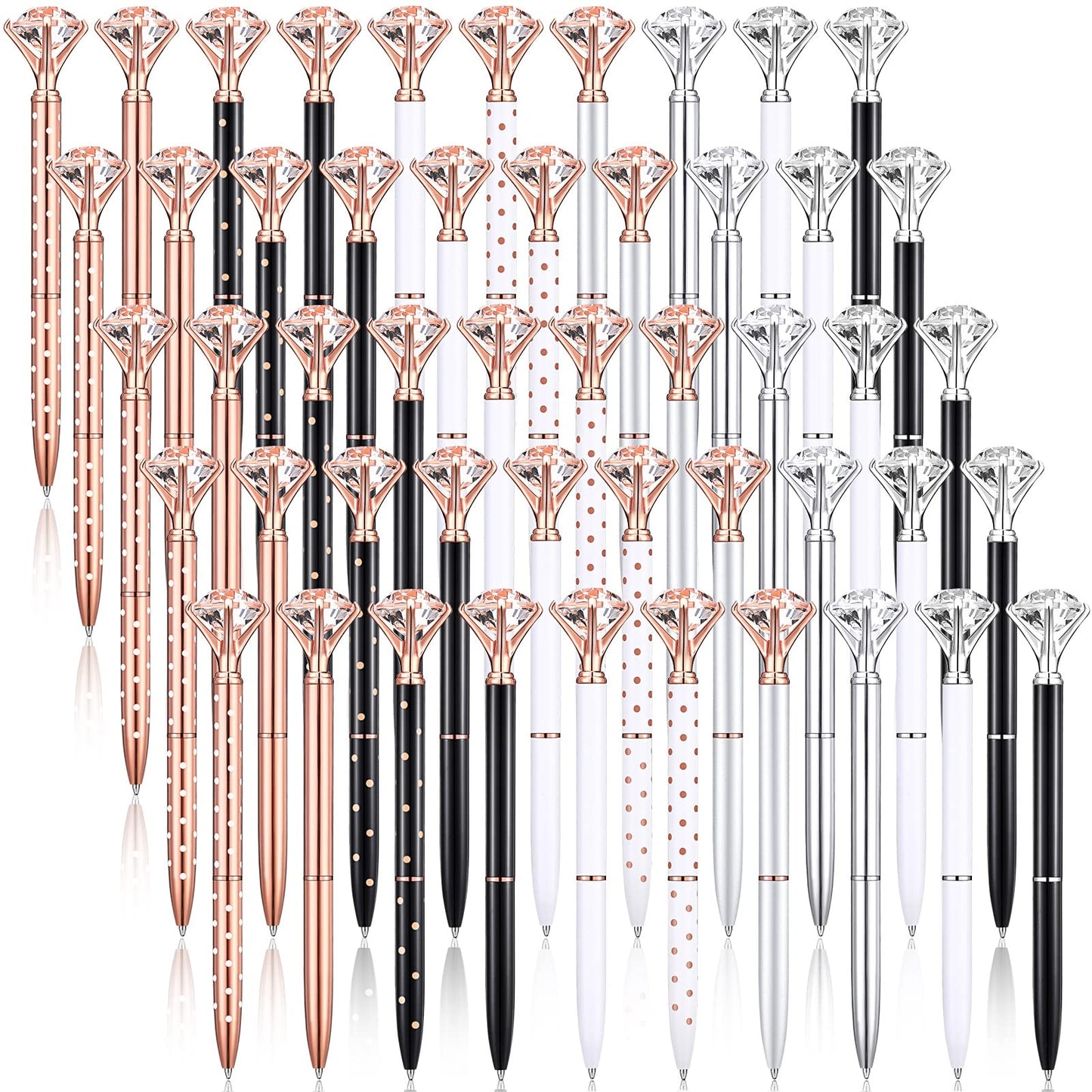 Leinuosen 50 Pieces Bridal Shower Crystal Diamond Pens Bulk Wedding Bling Ballpoint Pen with Diamond on Top for Women Girls School Office Supplies Gifts