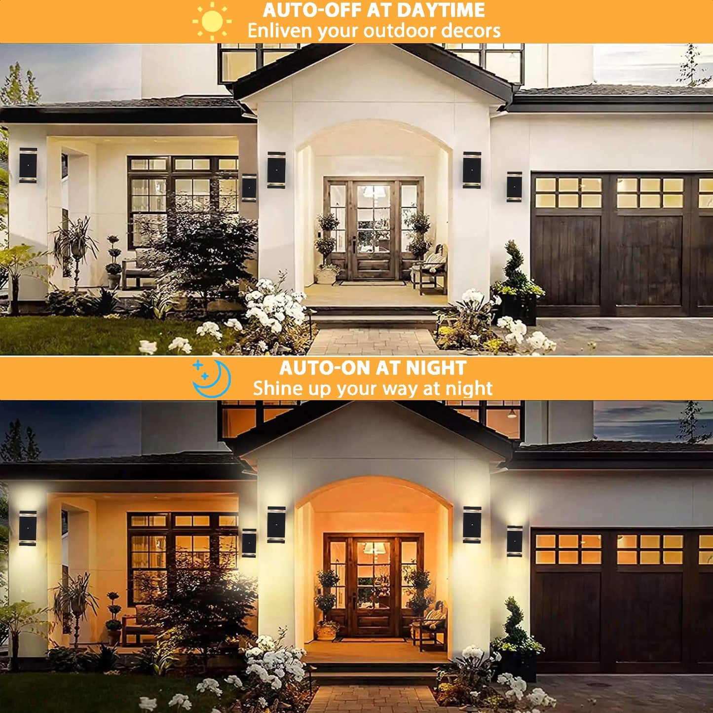 HCIDNLI Dusk to Dawn Sensor Outdoor Wall Light Fixture, Up Down LED Porch Wall Lights Sconce, Black Waterproof Exterior Lighting Wall Mount Aluminium Outdoor Lights for House