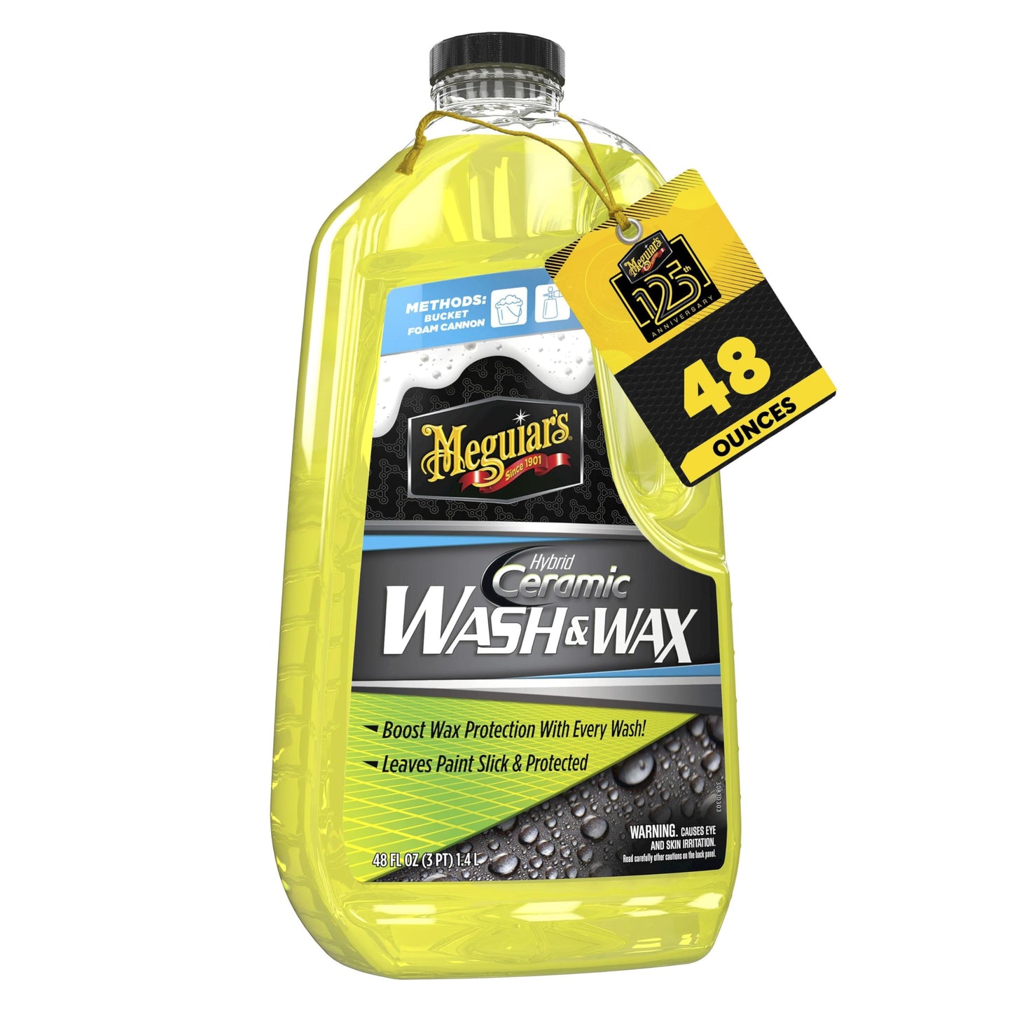 Meguiar's Hybrid Ceramic Wash & Wax - Sophisticated Car Wash Gently Cleans and Adds Shine and Slickness While Boosting Paint with Hybrid Ceramic Wax and Extreme Water Beading - 48oz