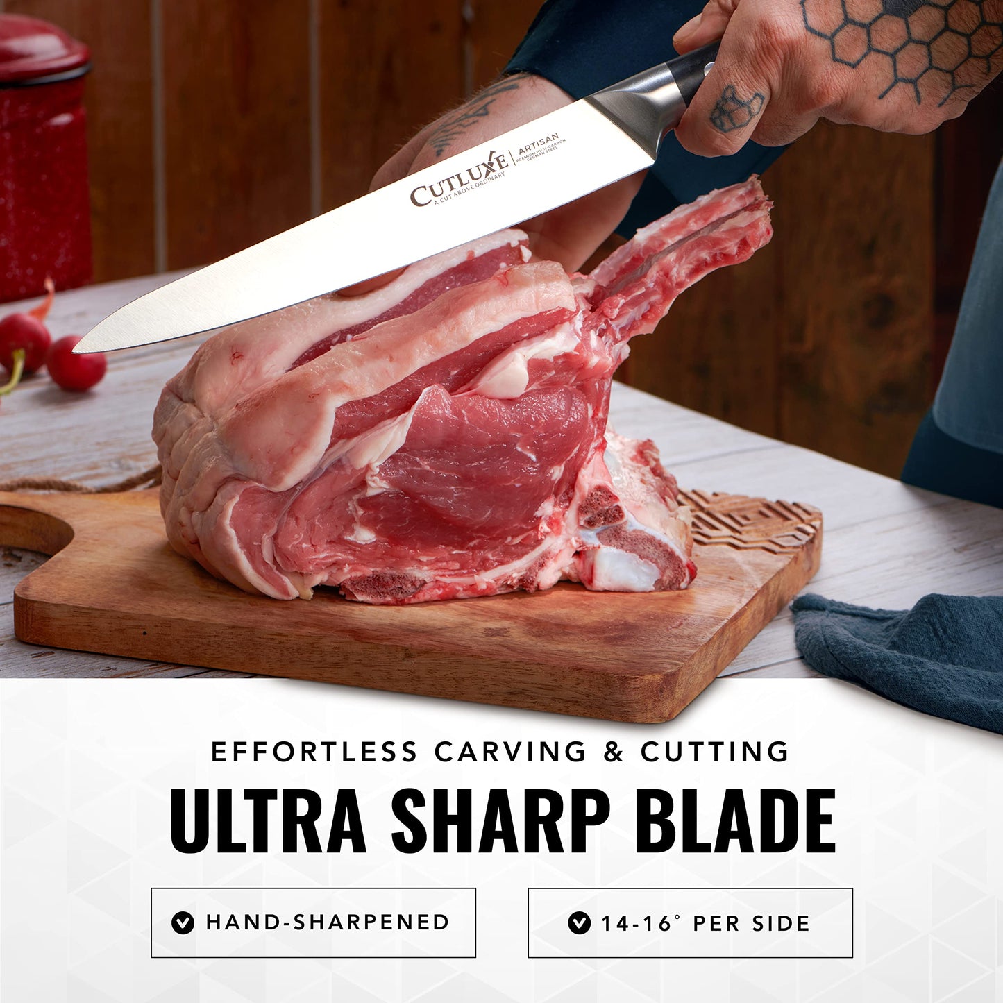 Cutluxe Carving Knife Set – Carving Fork & Carving Knife for Meat, BBQ, Brisket, Turkey – Razor Sharp Premium German Steel – Full Tang, Ergonomic Handle – Artisan Series