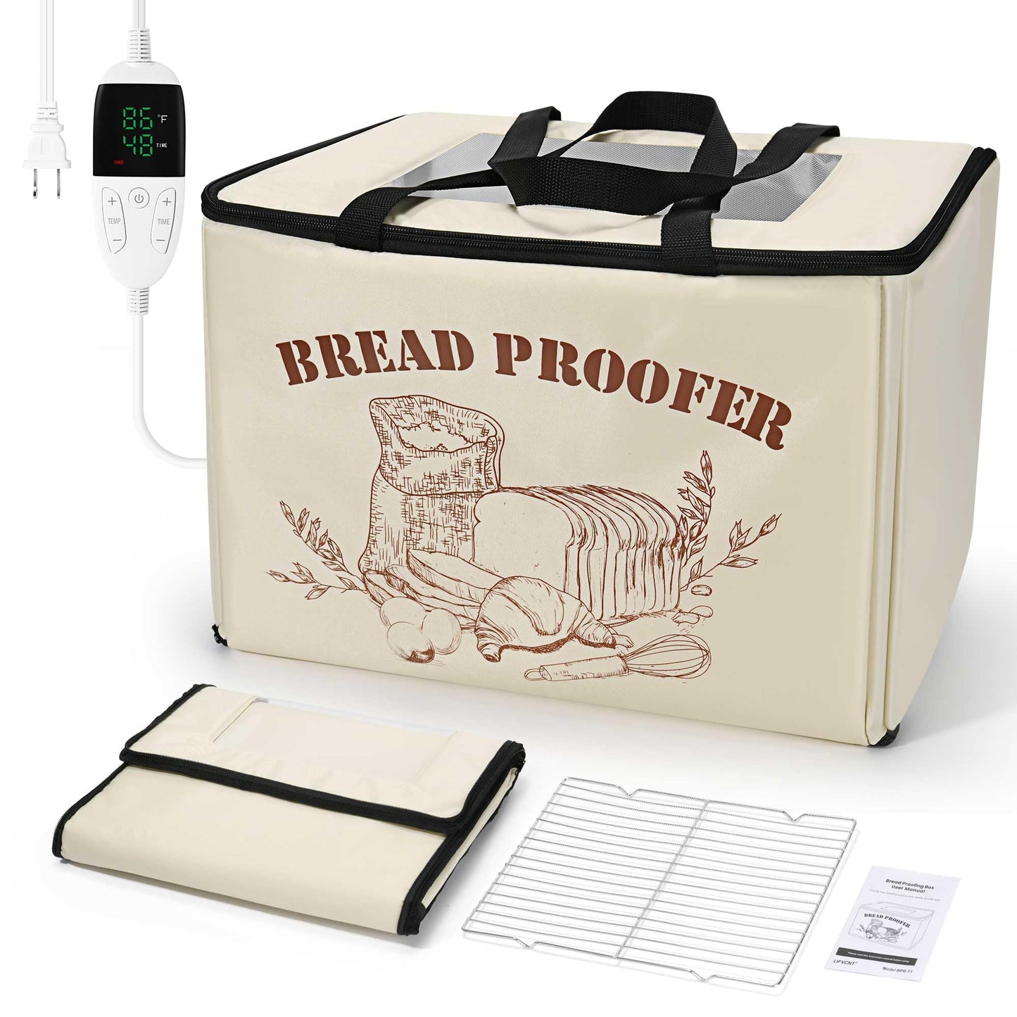 LIFVCNT Bread Proofing Box, Foldable Dough Proofer with Shelf, Adjustable Temp (50–113℉) & 1–12H Timer, Sourdough Starter Warmer for Home Bread & Pizza Baking