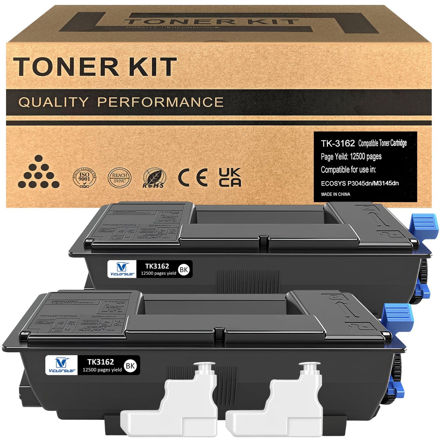 Compatible Toner Cartridges TK3162 TK-3162 TK 3162 12500 Pages 2 Black for Kyocera ECOSYS M3645idn M3145idn P3045dn P3050dn P3055dn P3060dn P3150dn P3155dn P3260dn M3145dn M3645dn M3860idn M3860idnf