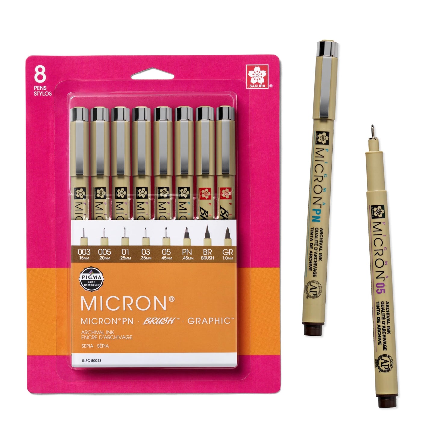 Sakura Pigma Micron Fineliner Pens - Archival Sepia Ink Pens - Pens for Writing, Drawing, or Journaling - Assorted Point Sizes - 8 Pack