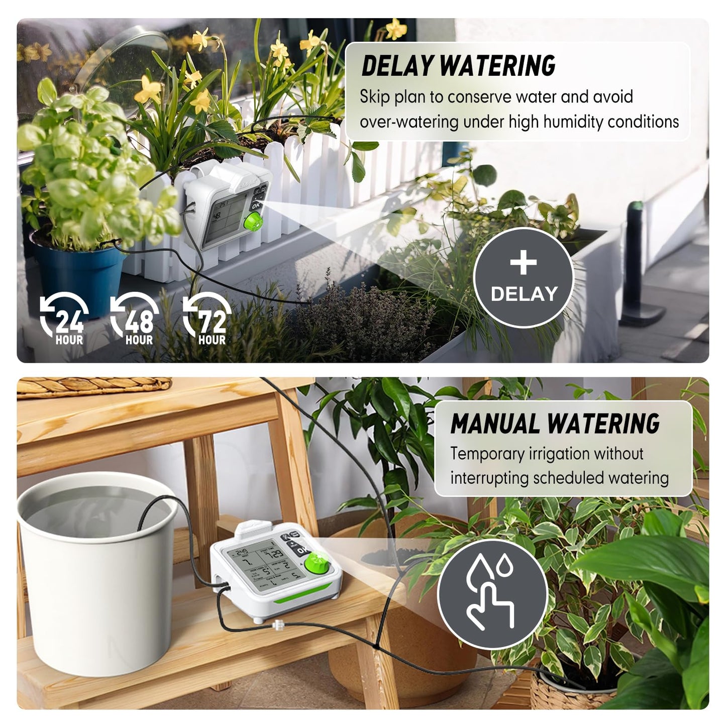 RAINPOINT Large Display Automatic Plant Waterer Indoor for Pot Plants,Cycle & Soak Mode Vacation Self Watering Drip Irrigation System Device Kit Office Patio Greenhouse Grow Tent Water 10-15 Plants