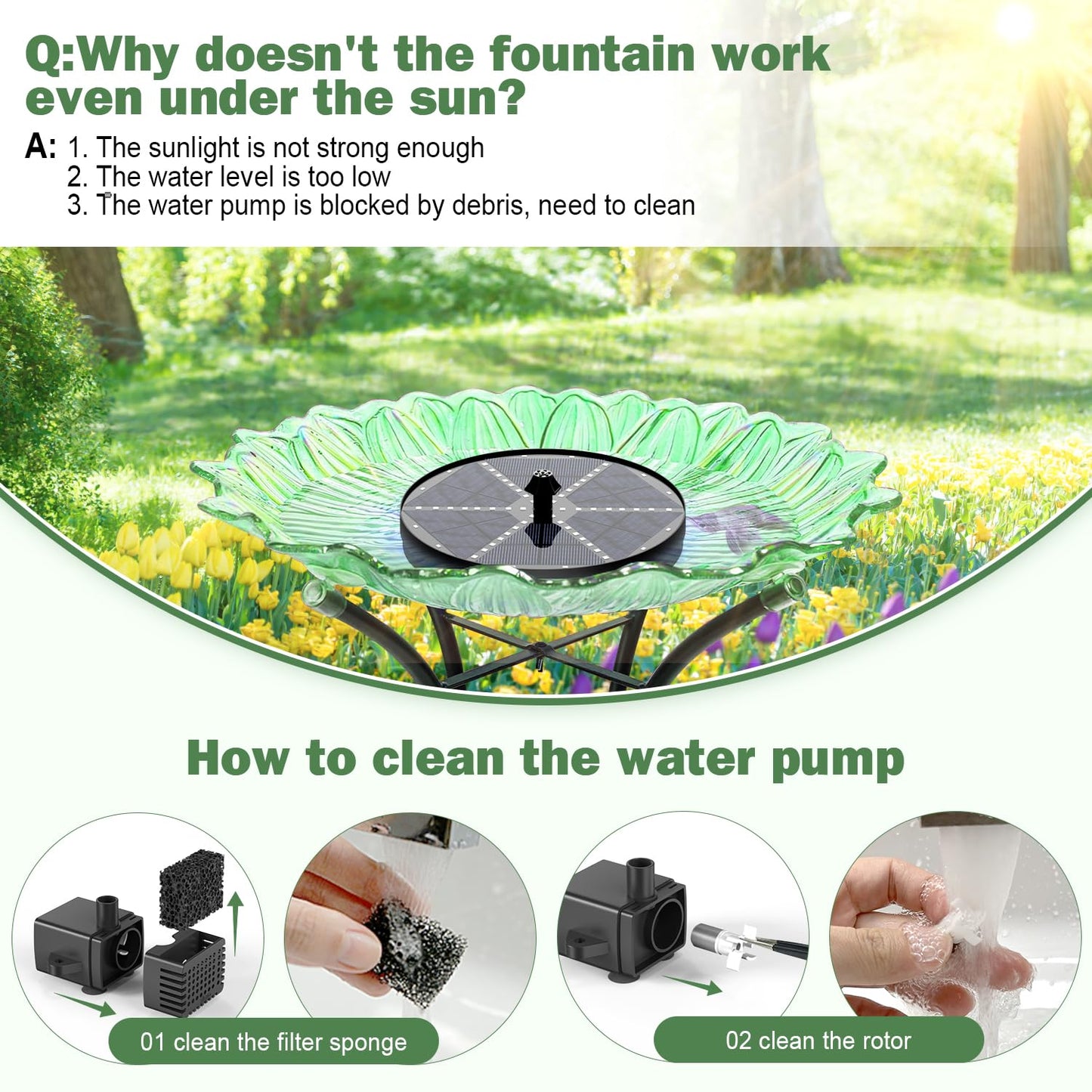 Yzert Upgraded Solar Fountain Bird Bath with 60 LED Lights, Solar Powered Water Fountain Pump with Battery Backup 7 Nozzles 4 Fixers, Outdoor Fountain for Garden Patio Pond Birdbath Pool