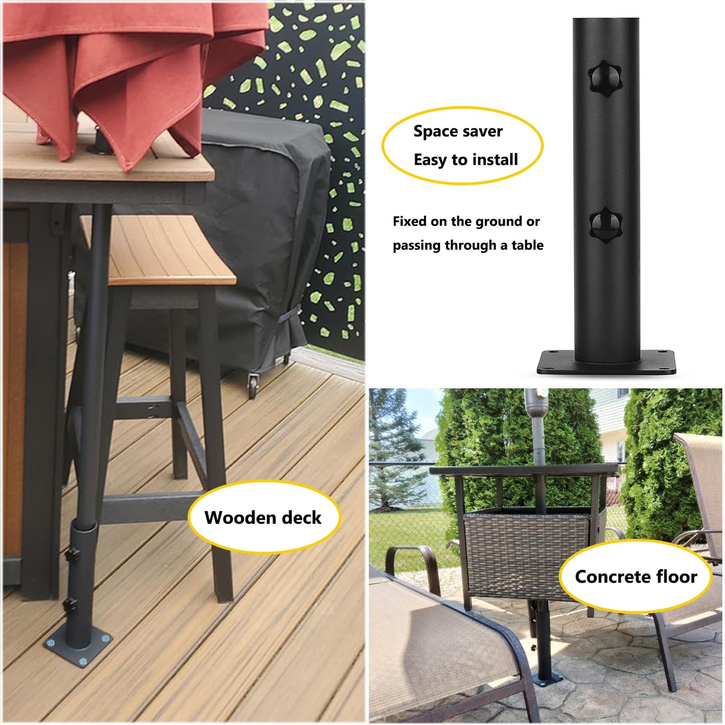VANROUG Patio Umbrella Bases Heavy Duty Umbrella Holder Outdoor Umbrella Base Stand Mount Umbrella Clamp for Decks, Docks, Patios, Garden, Pontoons, Picnic Tables (1)