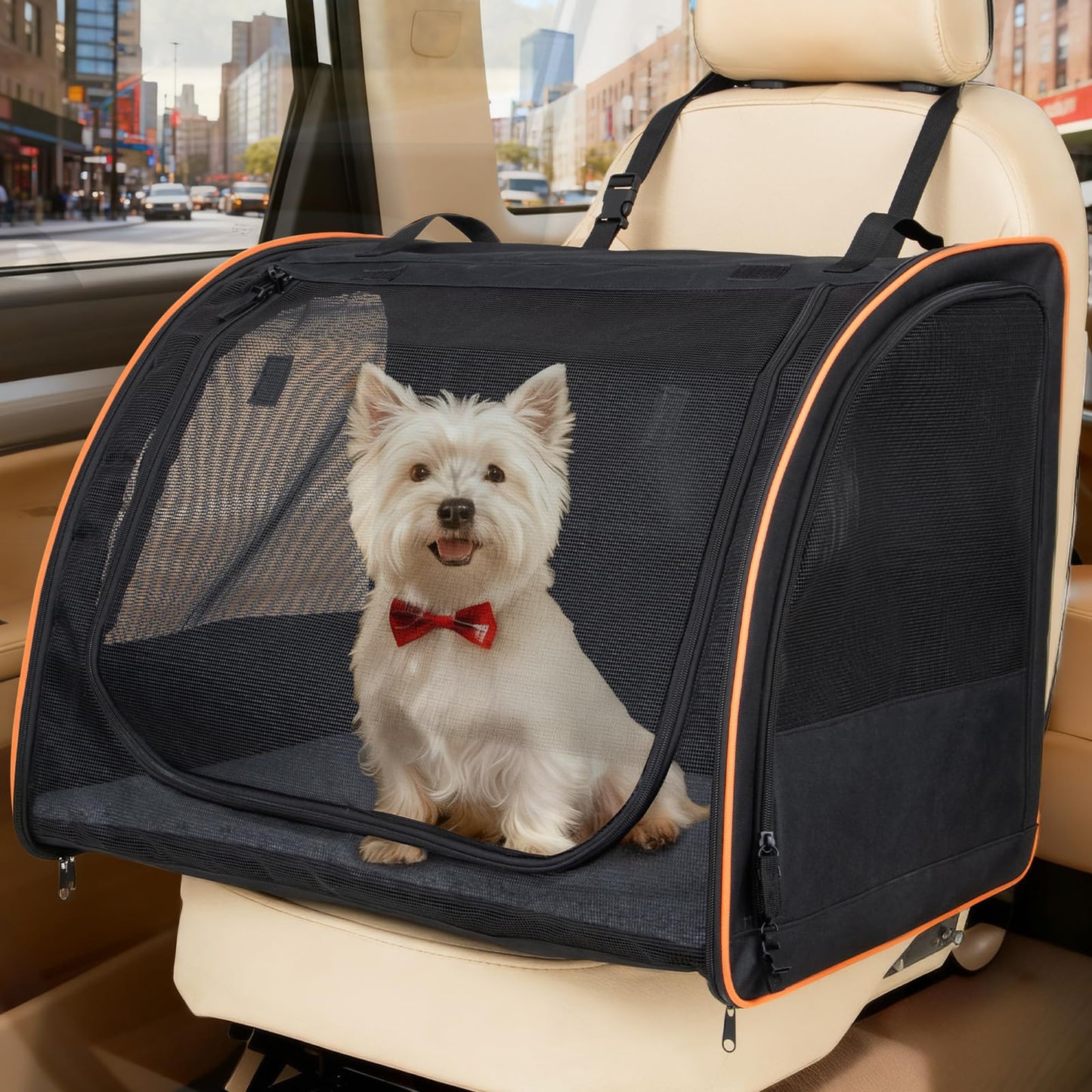 UNICITII Dog Car Seat, Enclosed Carrier for Pets Travel Safety Dog Crate Soft-Sided Covered Car Kennel Carrier for Backseat for Medium Dogs