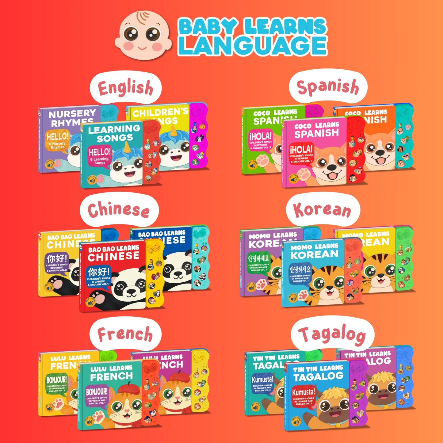 Bao Bao Learns Chinese Vol. 1 | Musical Chinese Book & Bilingual Toy Gift for Babies & Toddlers; Learn Chinese Nursery Rhymes for Kids; Mandarin Chinese Board Book for Learning Chinese