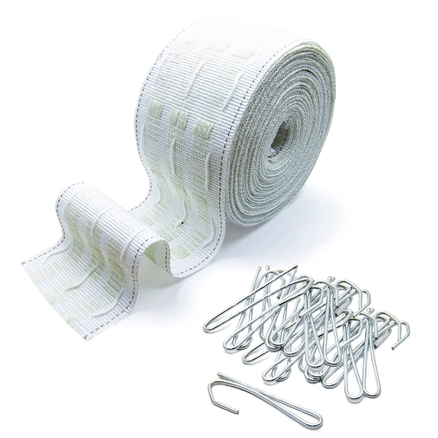 Marcoborthers Curtain Pleating Tape 20 Yards White British Style with 100 Pcs Stainless Steel Curtain Pleat Hook Clip, Perfect for Making Home Decor Projects.