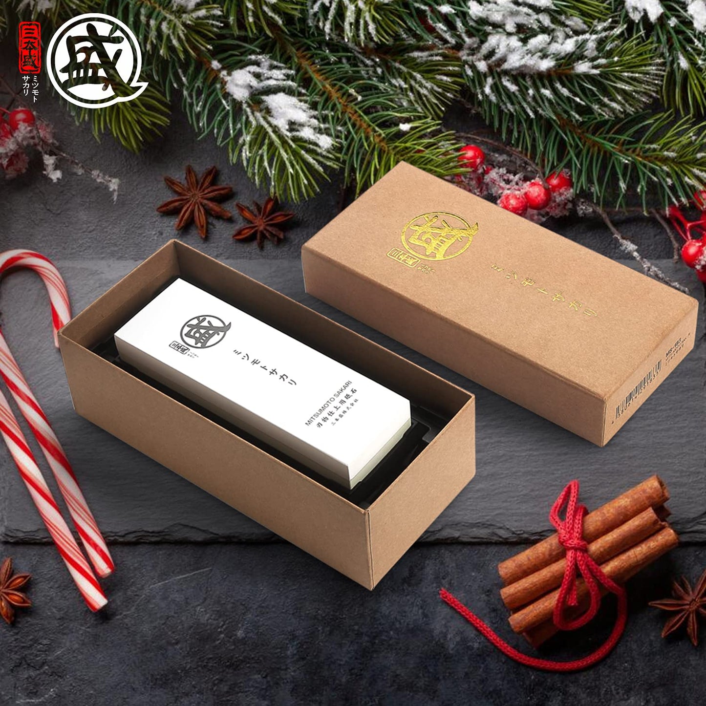 MITSUMOTO SAKARI Japanese Whetstone, Professional Kitchen 1000/3000 Grit 2-Side Sharpener, Knife Sharpening Stone with Non-Slip Wooden Base, Water Stone for Chef Knife, Santoku, Sushi Knife