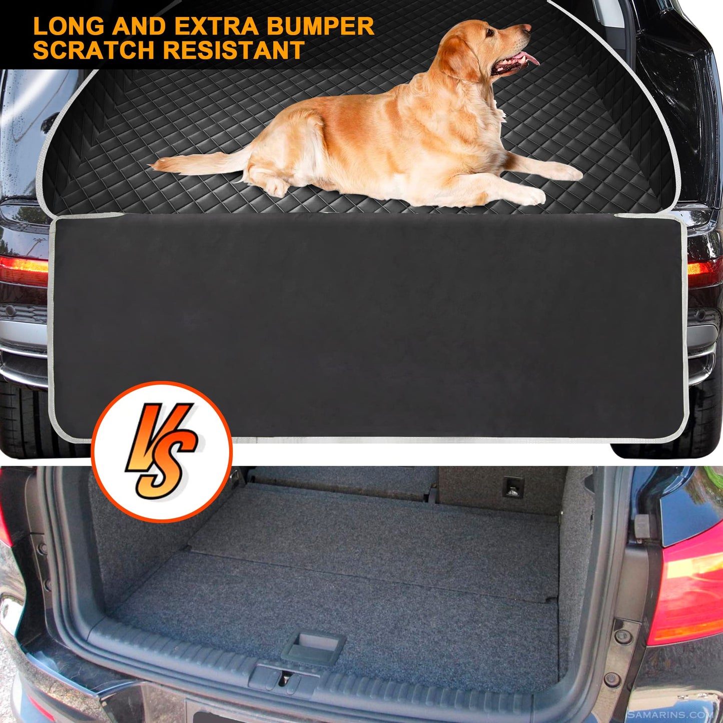 Happept Cargo Liner for Dogs Fold Down Seat, Heavy Duty Dog Mat for Car with Bumper Flap Protector, Dog Seat Cover for SUV Trunk for Sedans Vans, Universal Fit (Black+Gray)